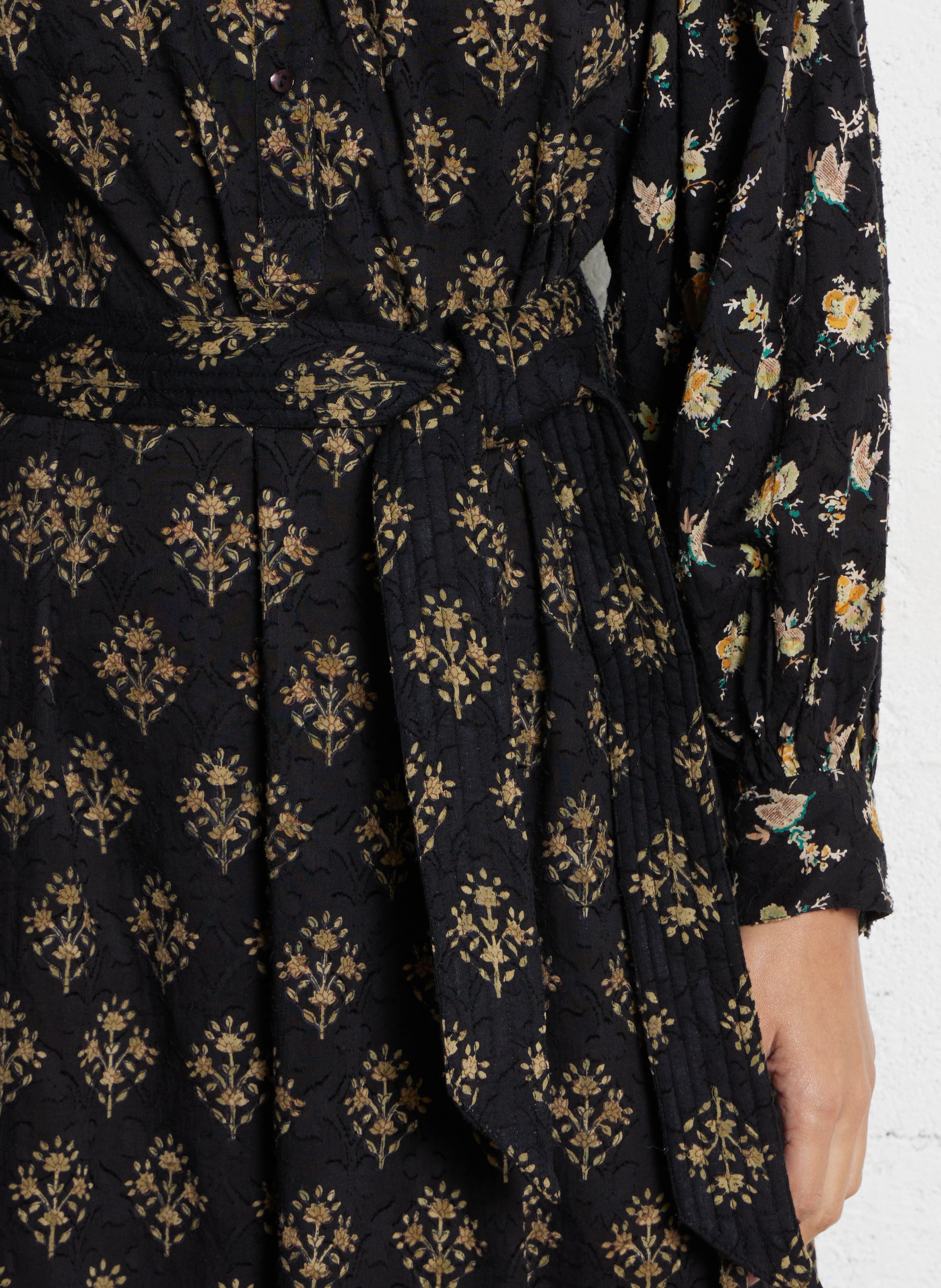 Midi dress with high neck in printed cotton ANTIK BATIK Black