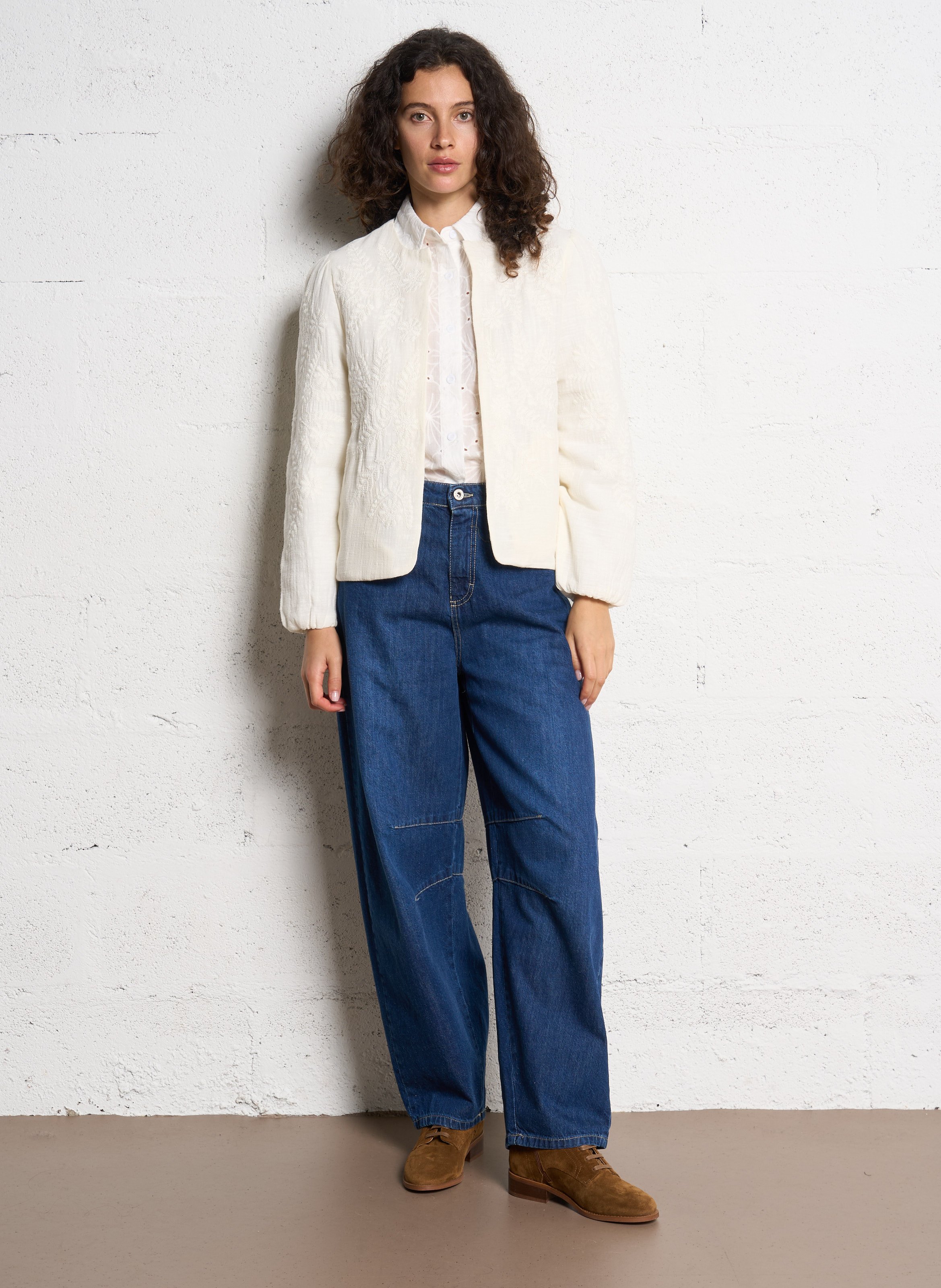 Veste droite en coton brodé MAISON 123 Beige