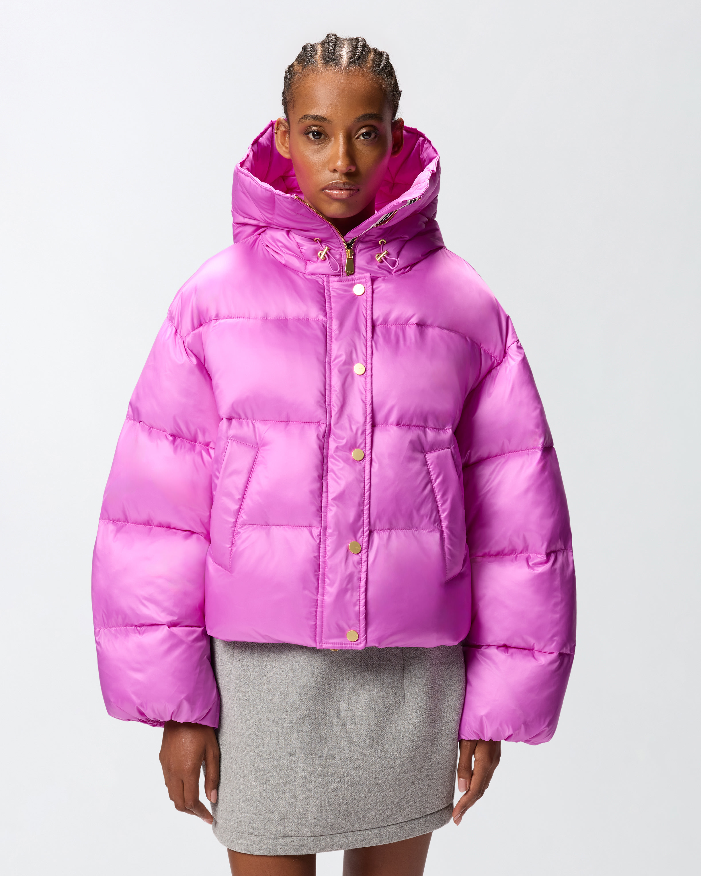 Hooded puffer jacket in technical fabric PINKO Purple