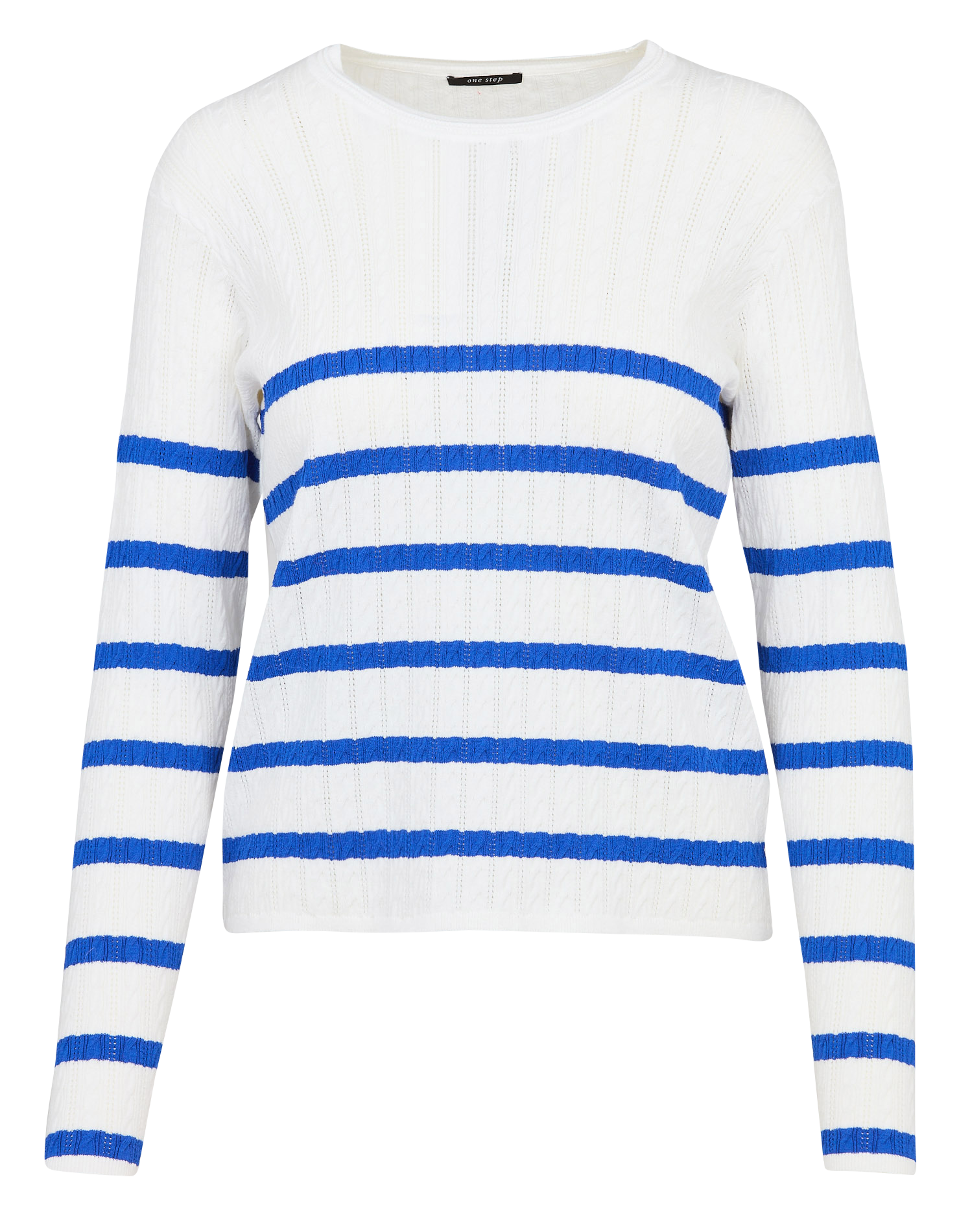 Pull droit en maille fantaisie rayée ONE STEP Blanc