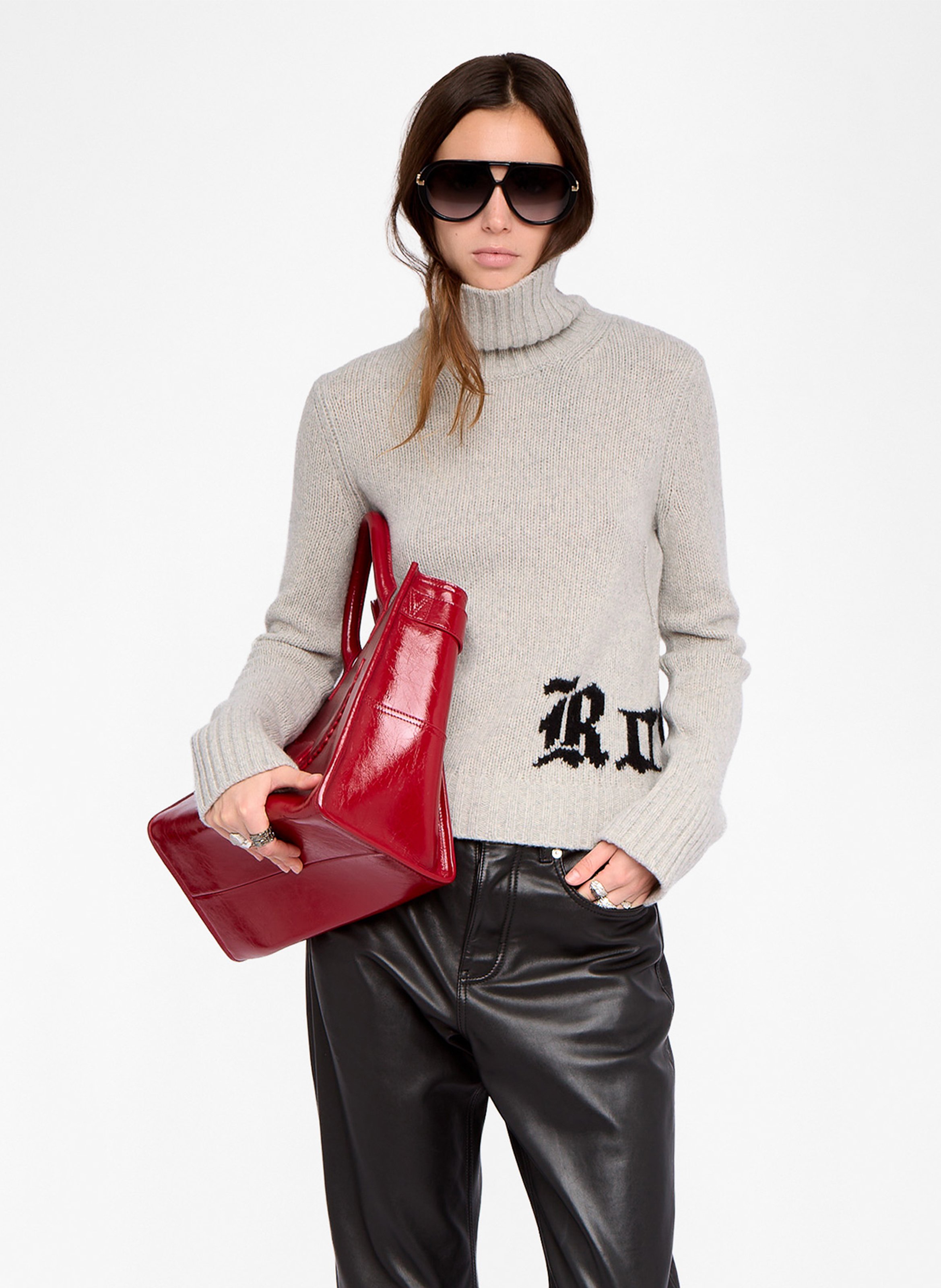 Pull droit col montant en laine ZADIG&VOLTAIRE Gris