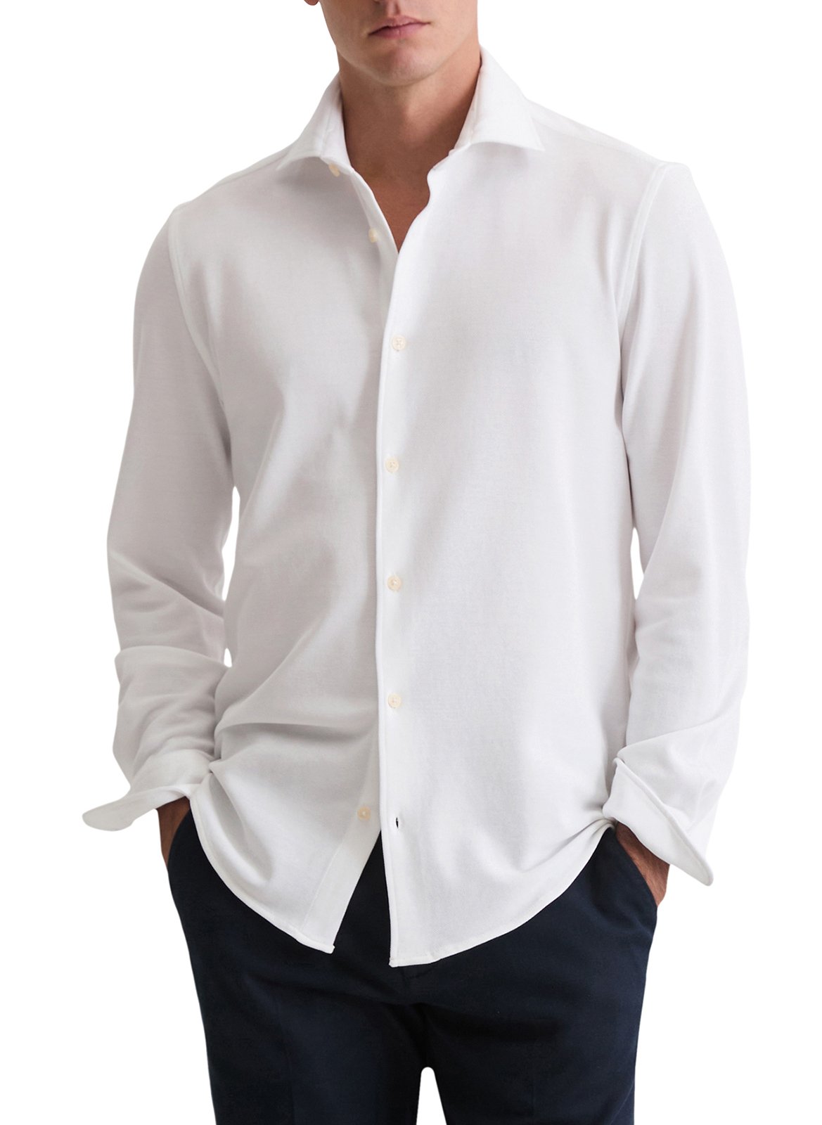 Chemise col classique manches contrastantes en coton MARC O'POLO White