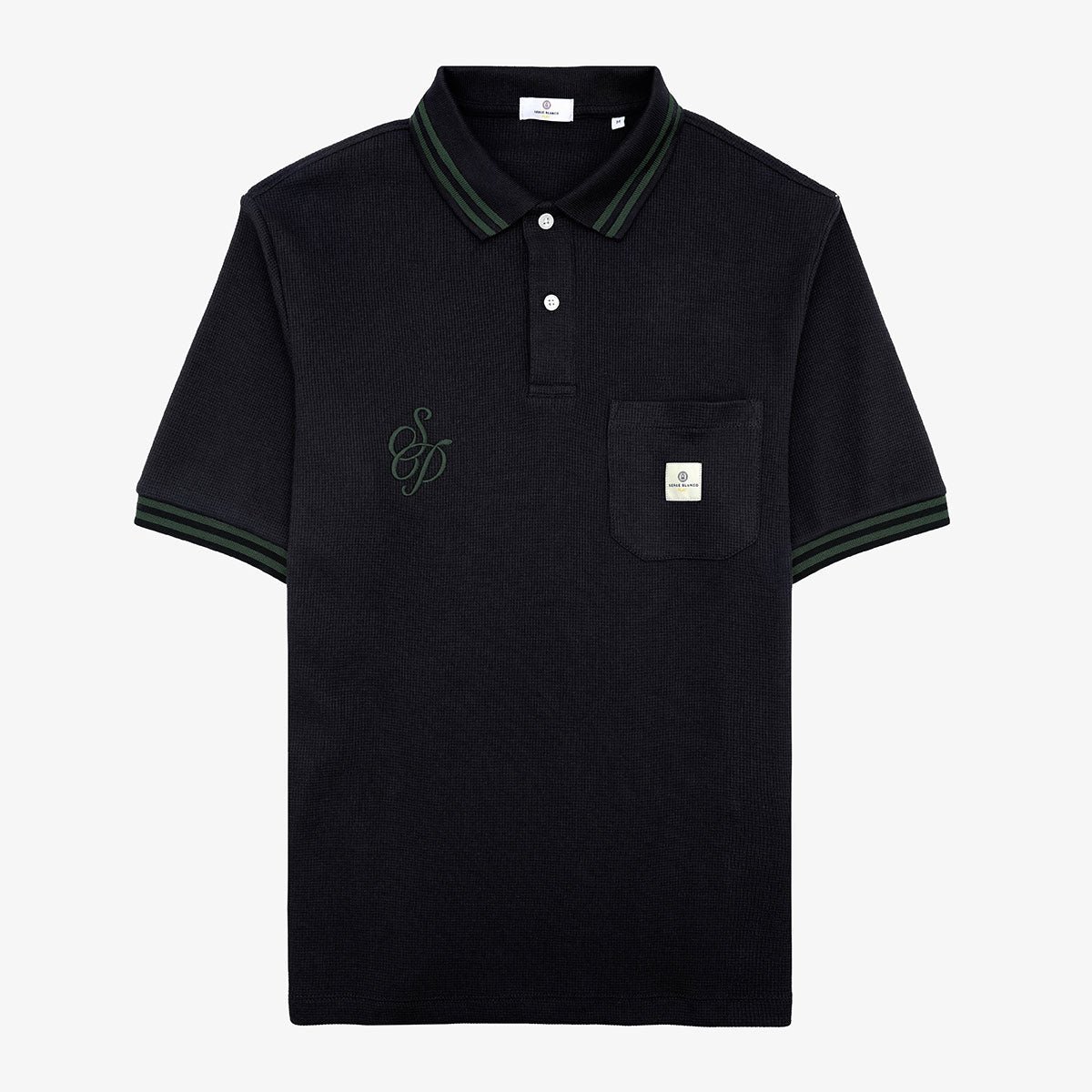 Short-sleeved black waffled polo from Pau section SERGE BLANCO Black