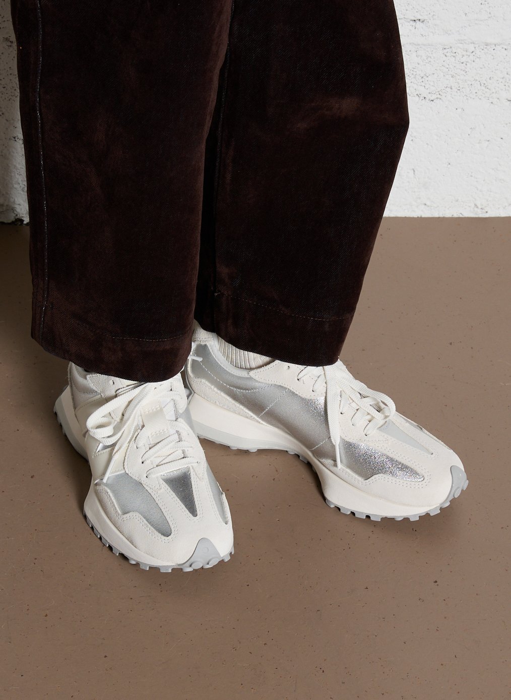 Low-top leather mix sneakers NEW BALANCE Silver