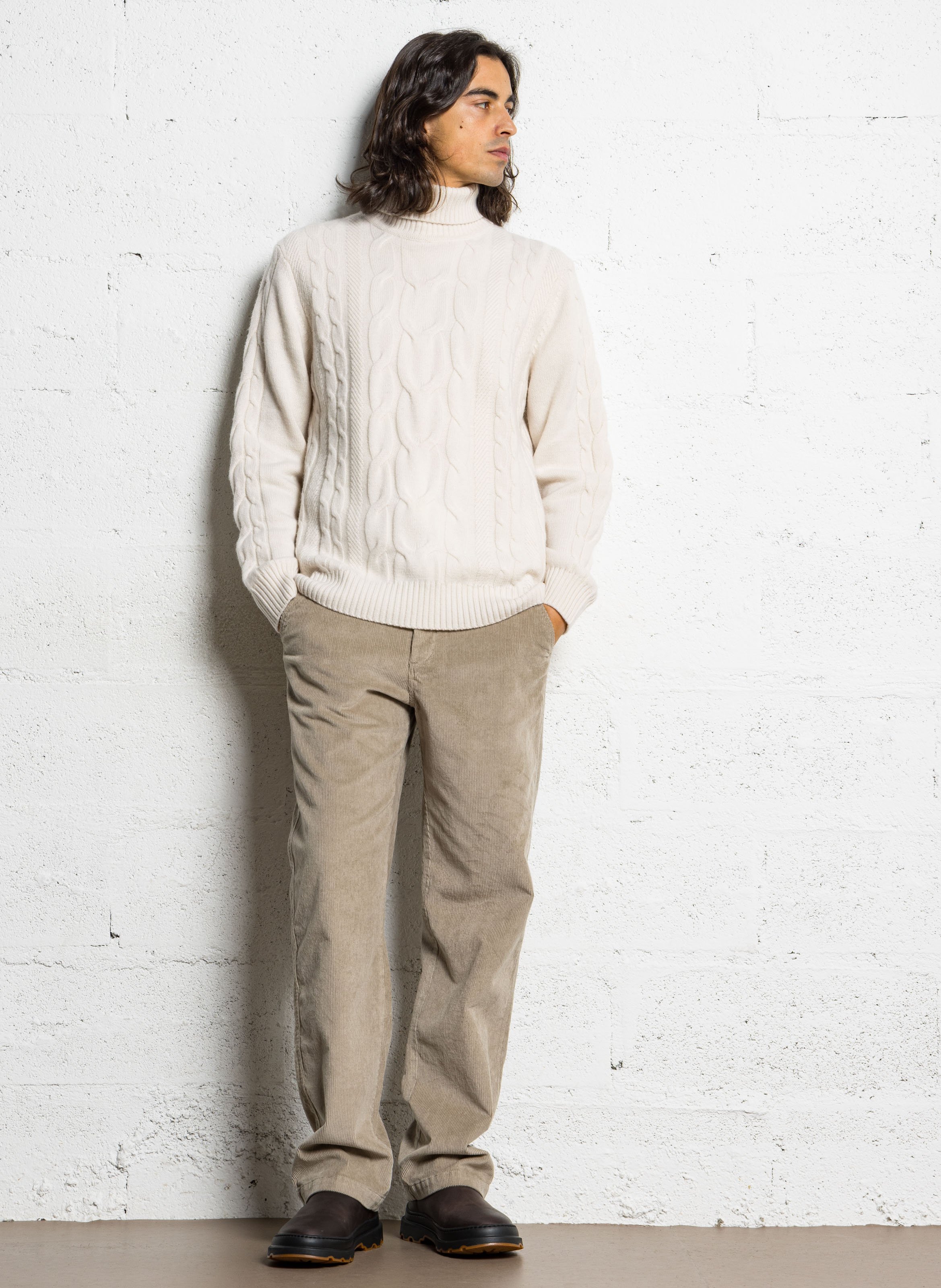 Pull col roulé en maille torsadée HACKETT Blanc