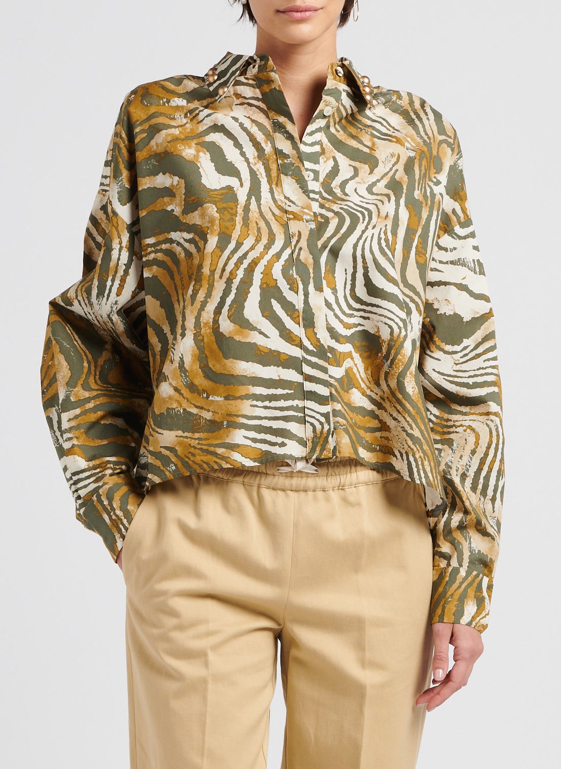 Weite Bluse aus Baumwolle mit Print TWINSET Khaki