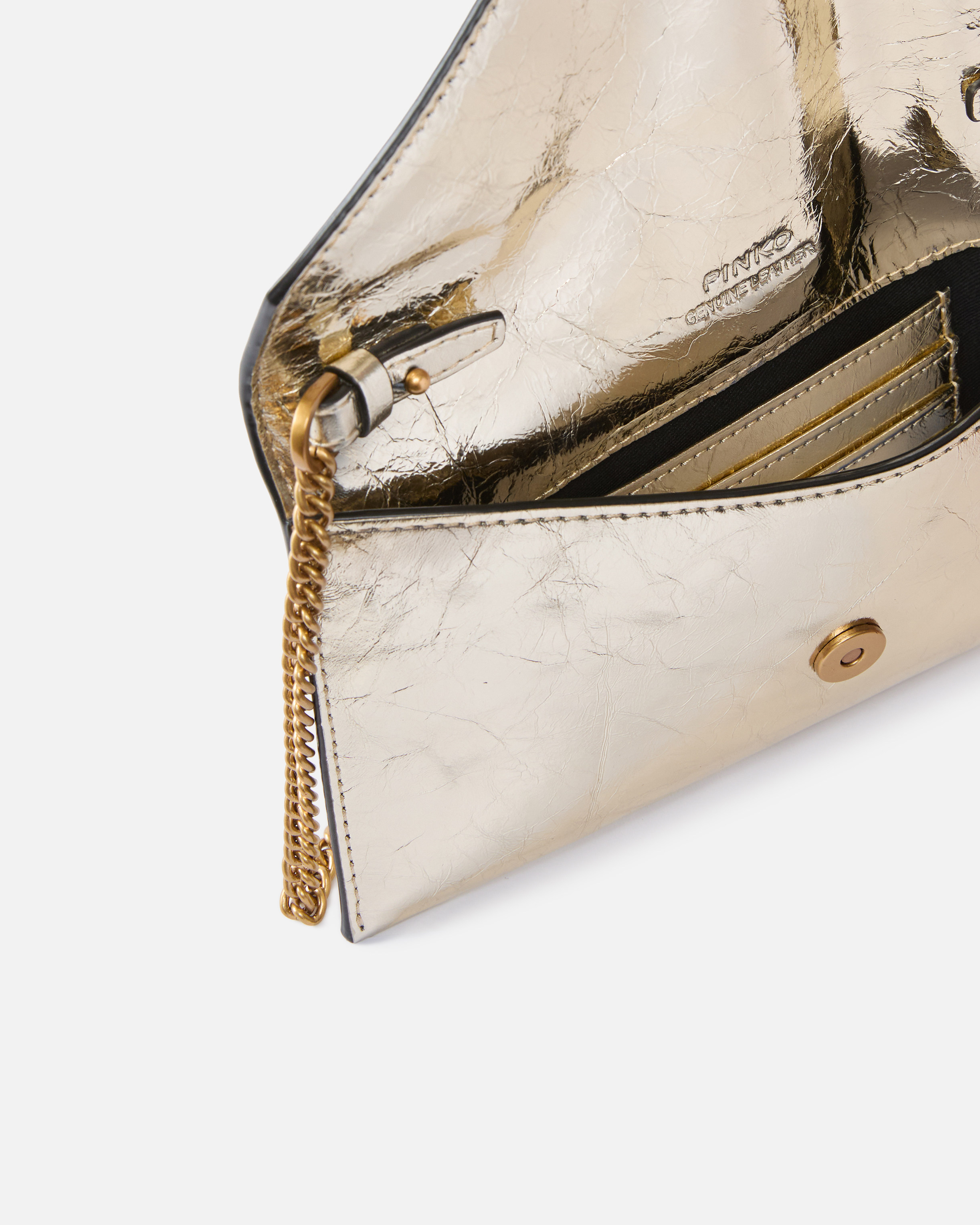 Metallic leather clutch with love birds logo PINKO Golden