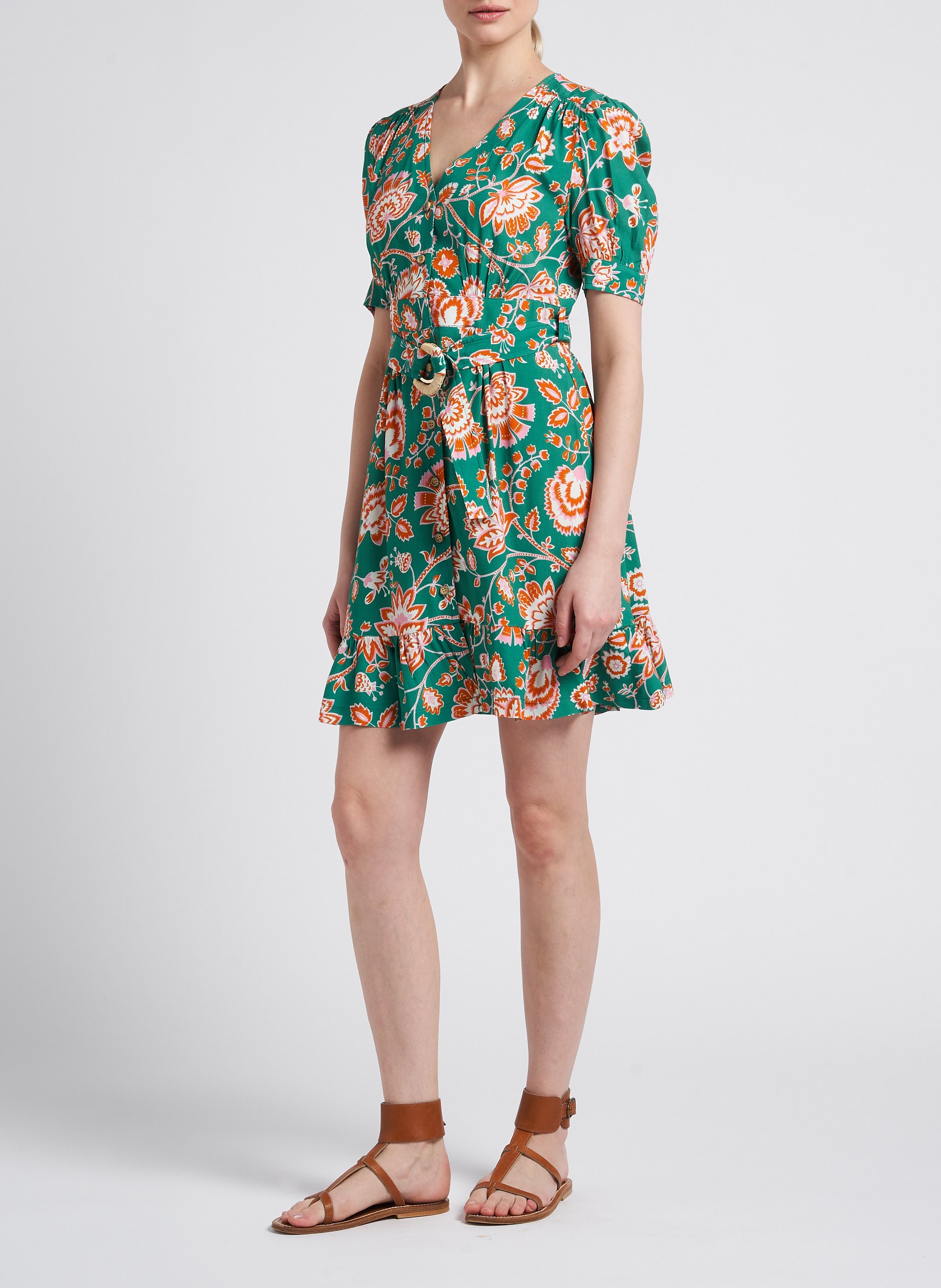 Robe courte col V imprimée LA PETITE FRANCAISE Vert