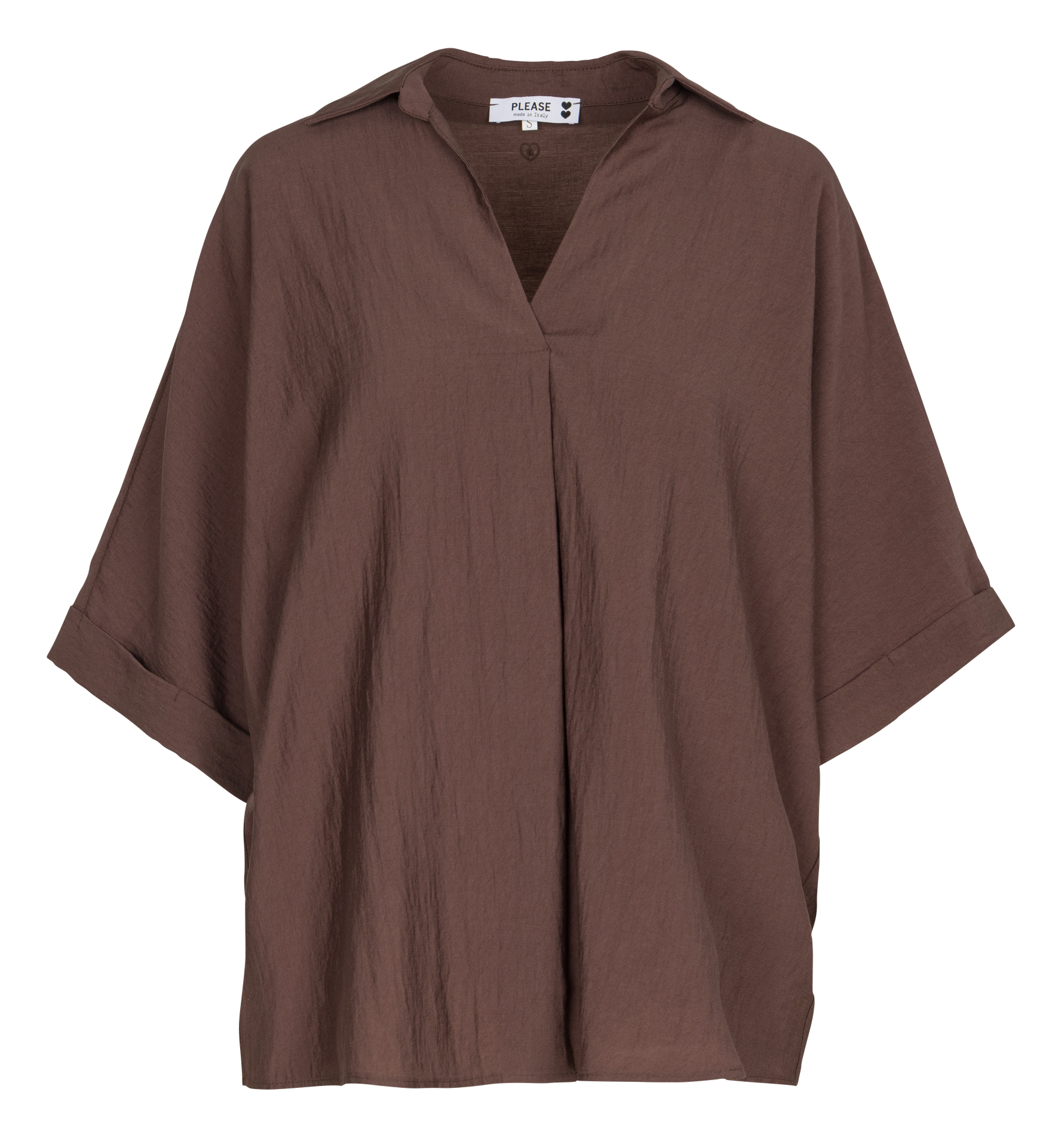 Blouse V-neck plain PLEASE Brown