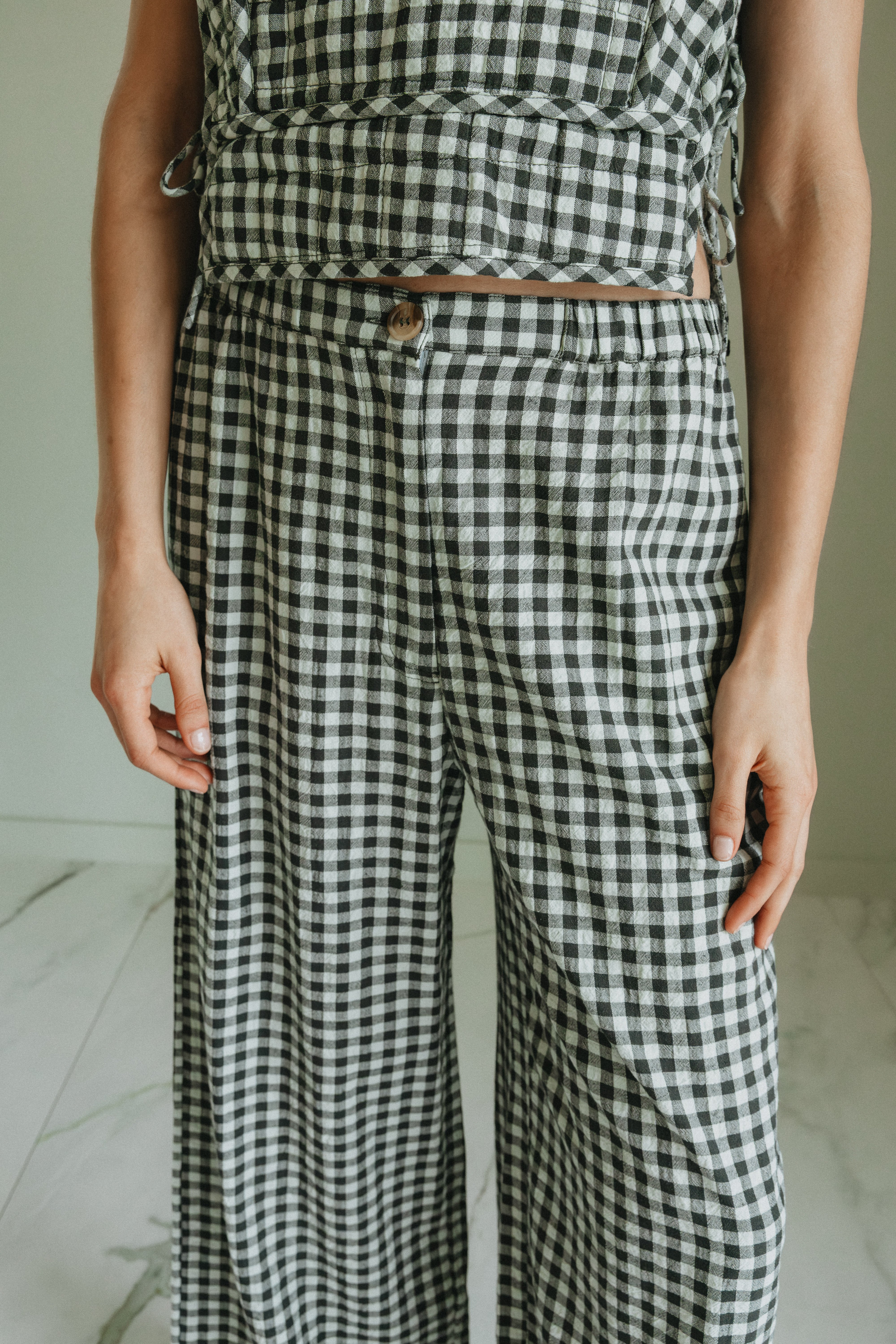 Pantalon large en coton à carreaux Green