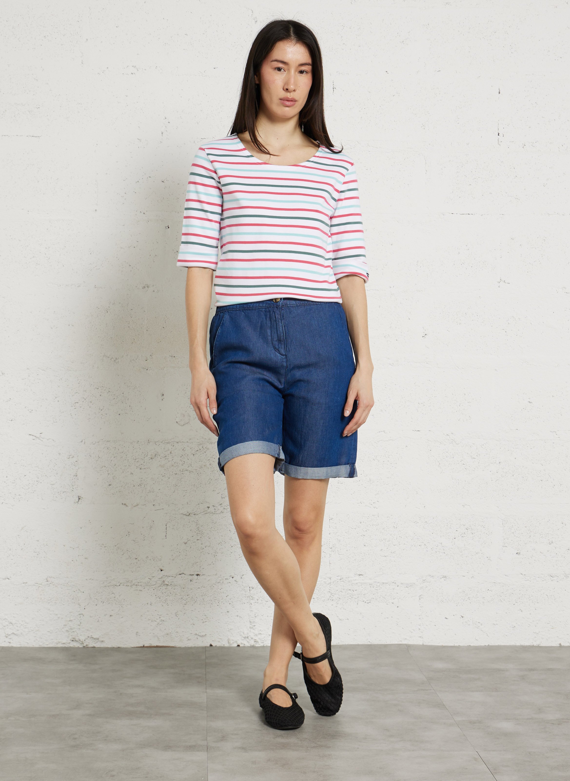 Tee-shirt col rond à rayures en coton ARMOR LUX Blanc