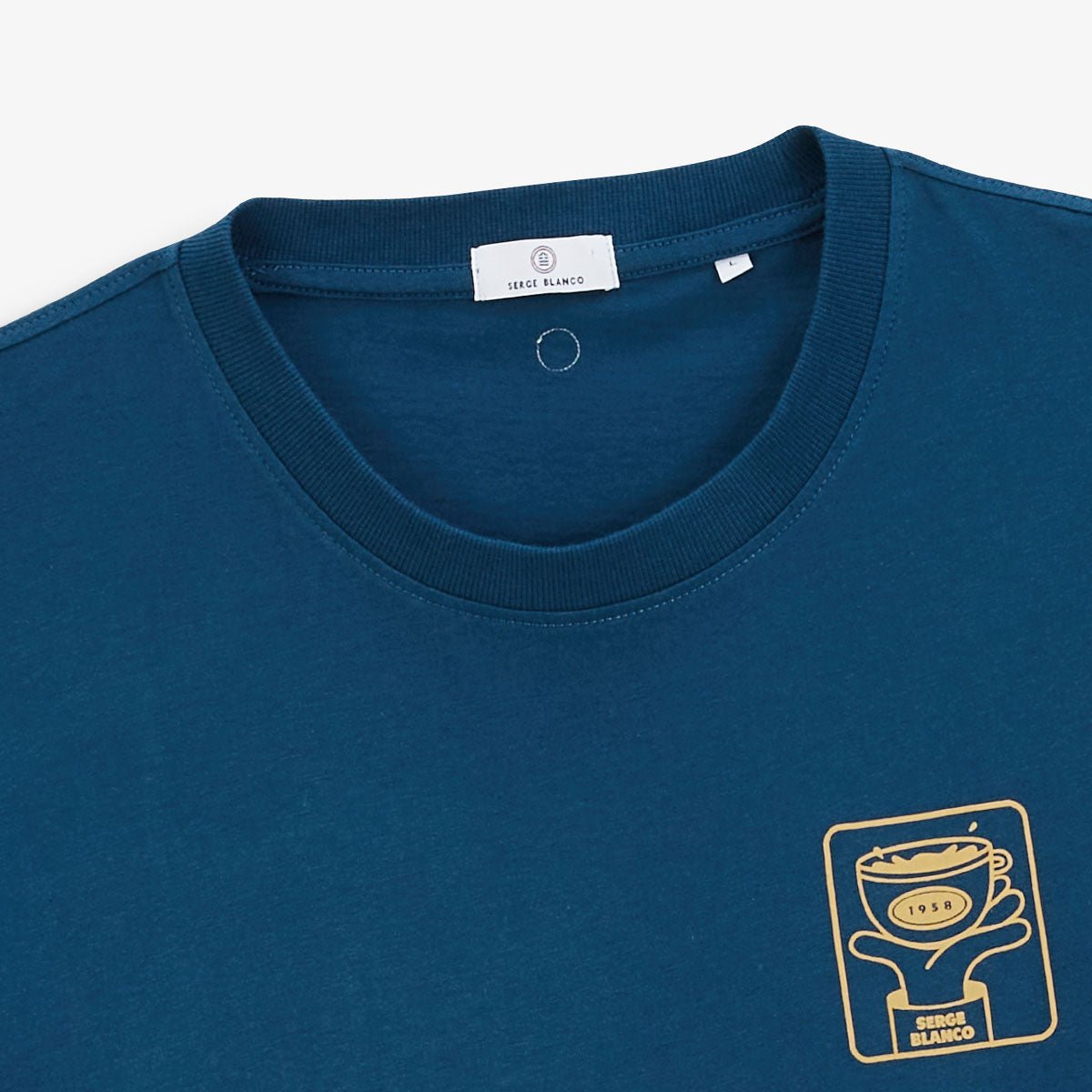 Round neck cotton T-shirt with chest print SERGE BLANCO Blue