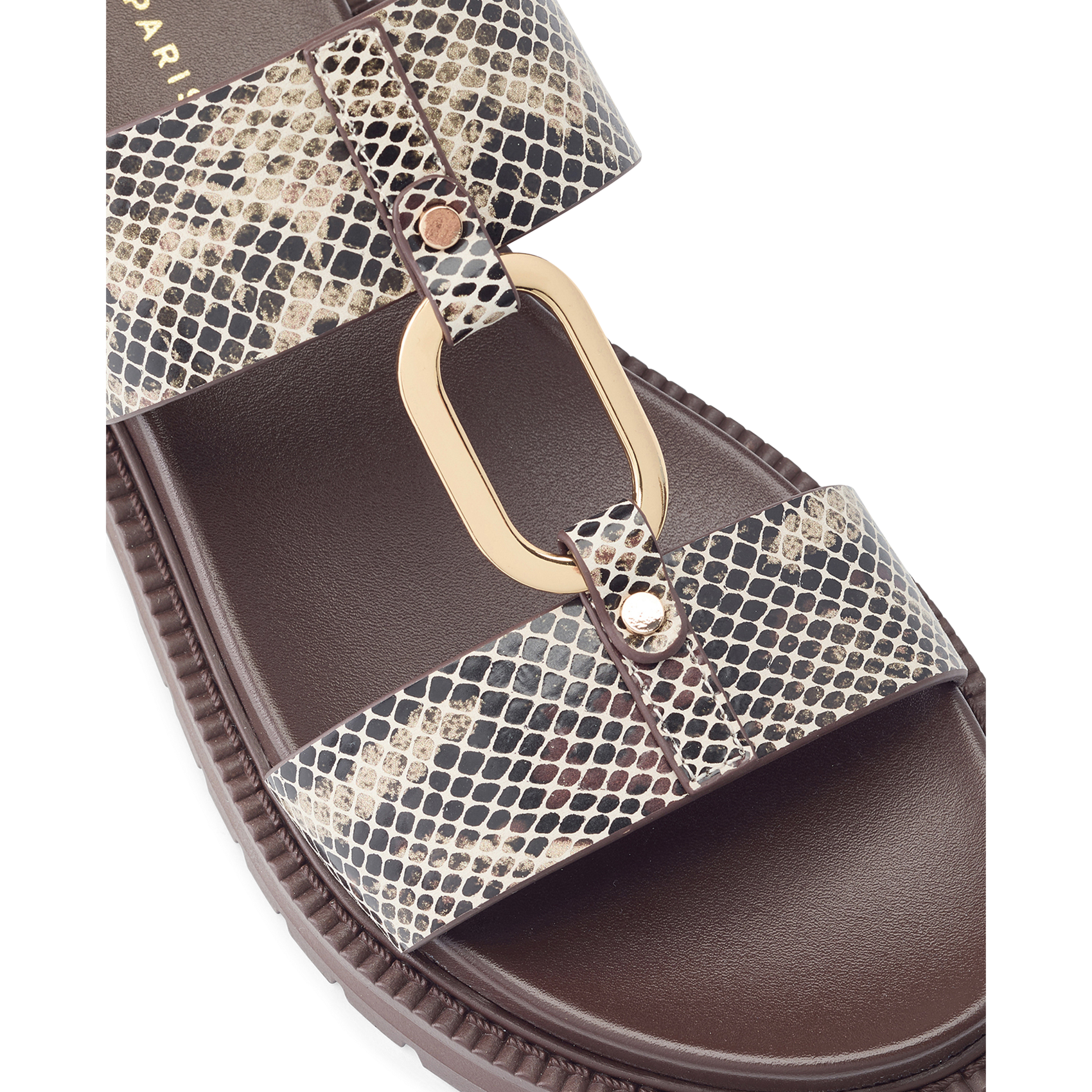 Flat printed leather sandals COSMOPARIS Beige