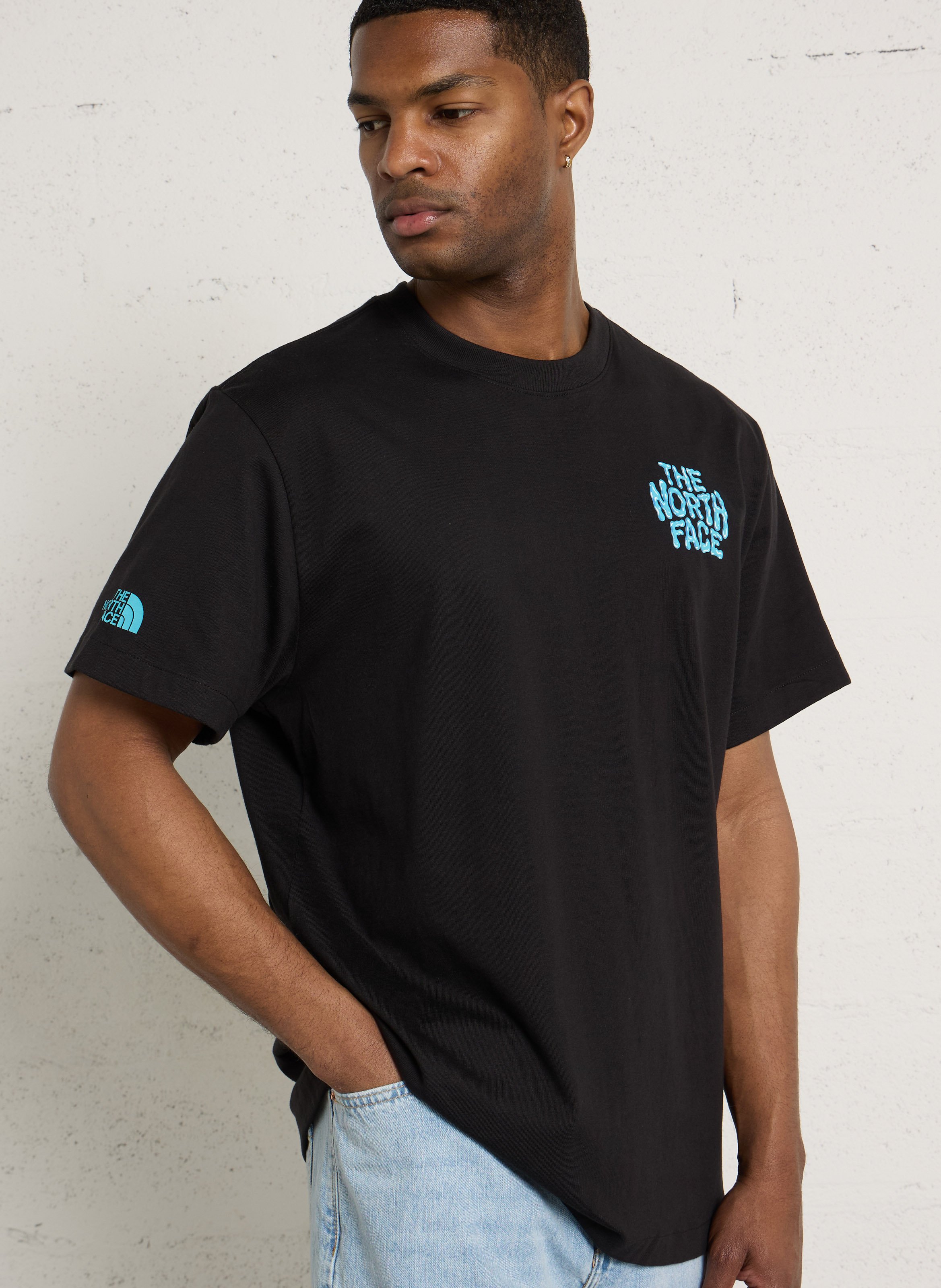 Straight round-neck cotton T-shirt with screen print THE NORTH FACE Black
