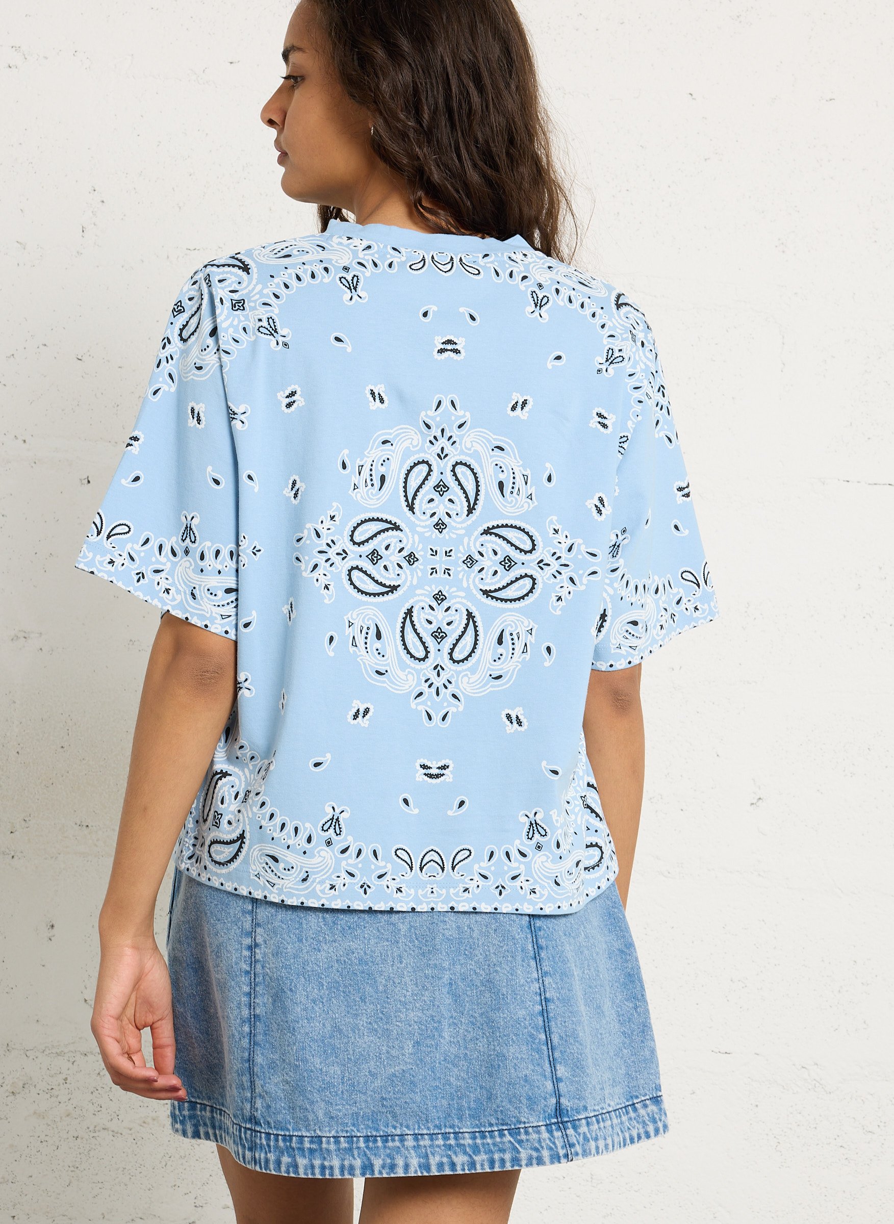 Tee-shirt droit col rond en coton imprimé BERENICE Bleu