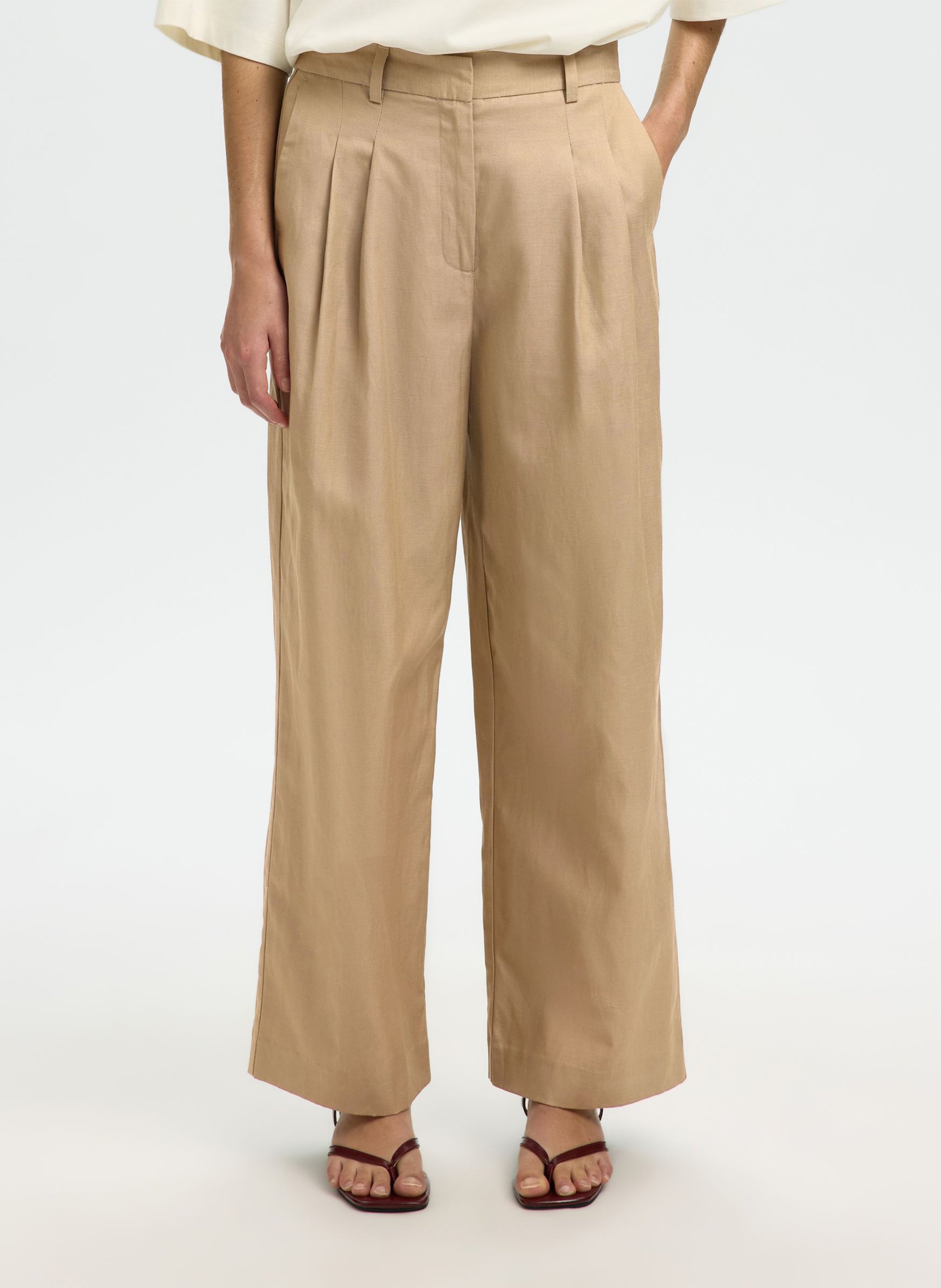 Mid-high-waisted wide trousers SELECTED Grey