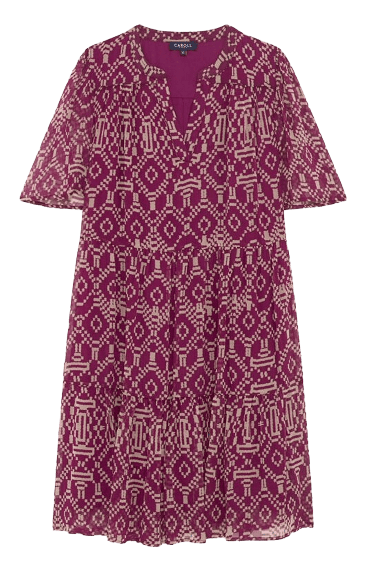 Robe courte col tunisien imprimée CAROLL Rouge