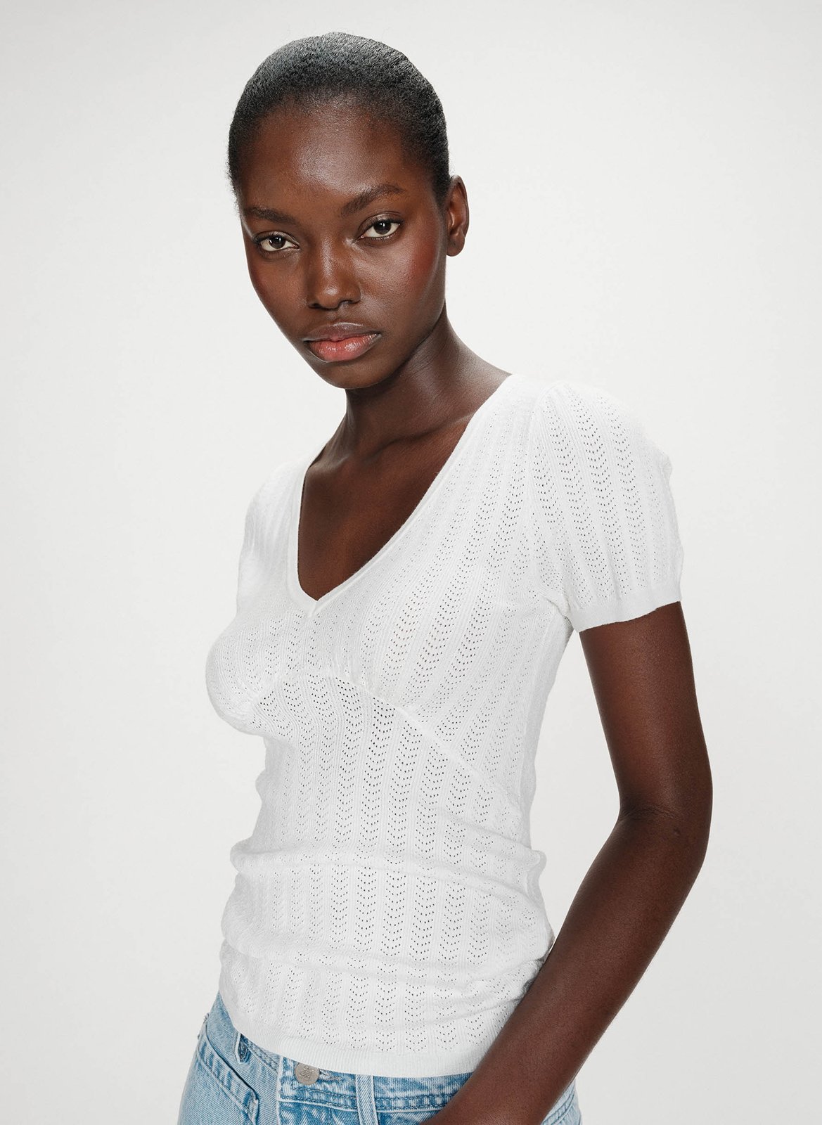 Buttoned printed V-neck top GRACE ET MILA White