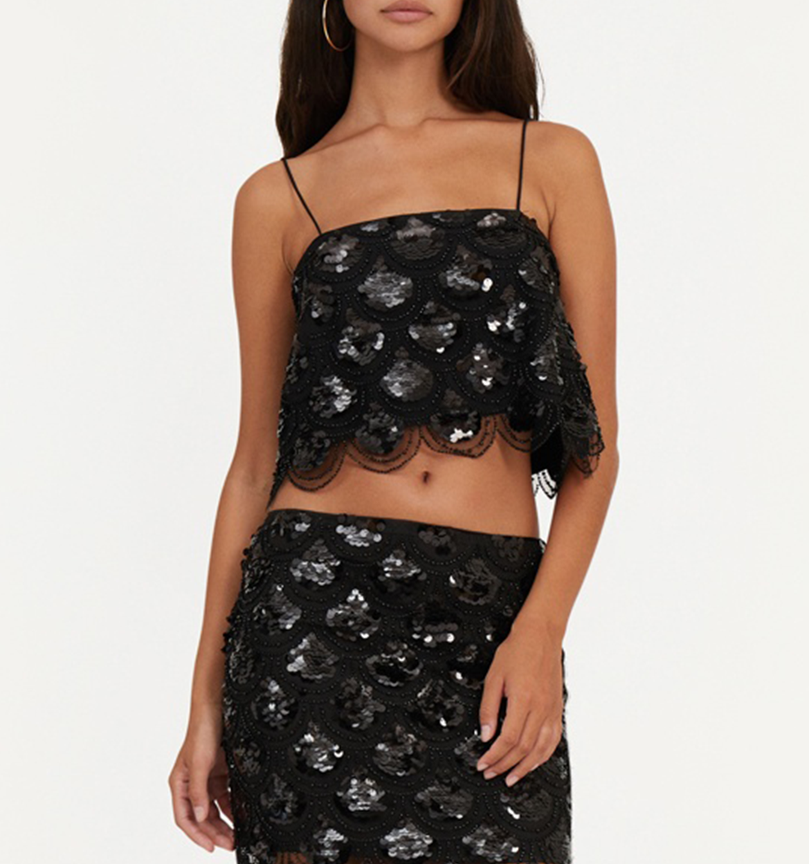 Crop Top mit bestickten Pailletten ROTATE Schwarz