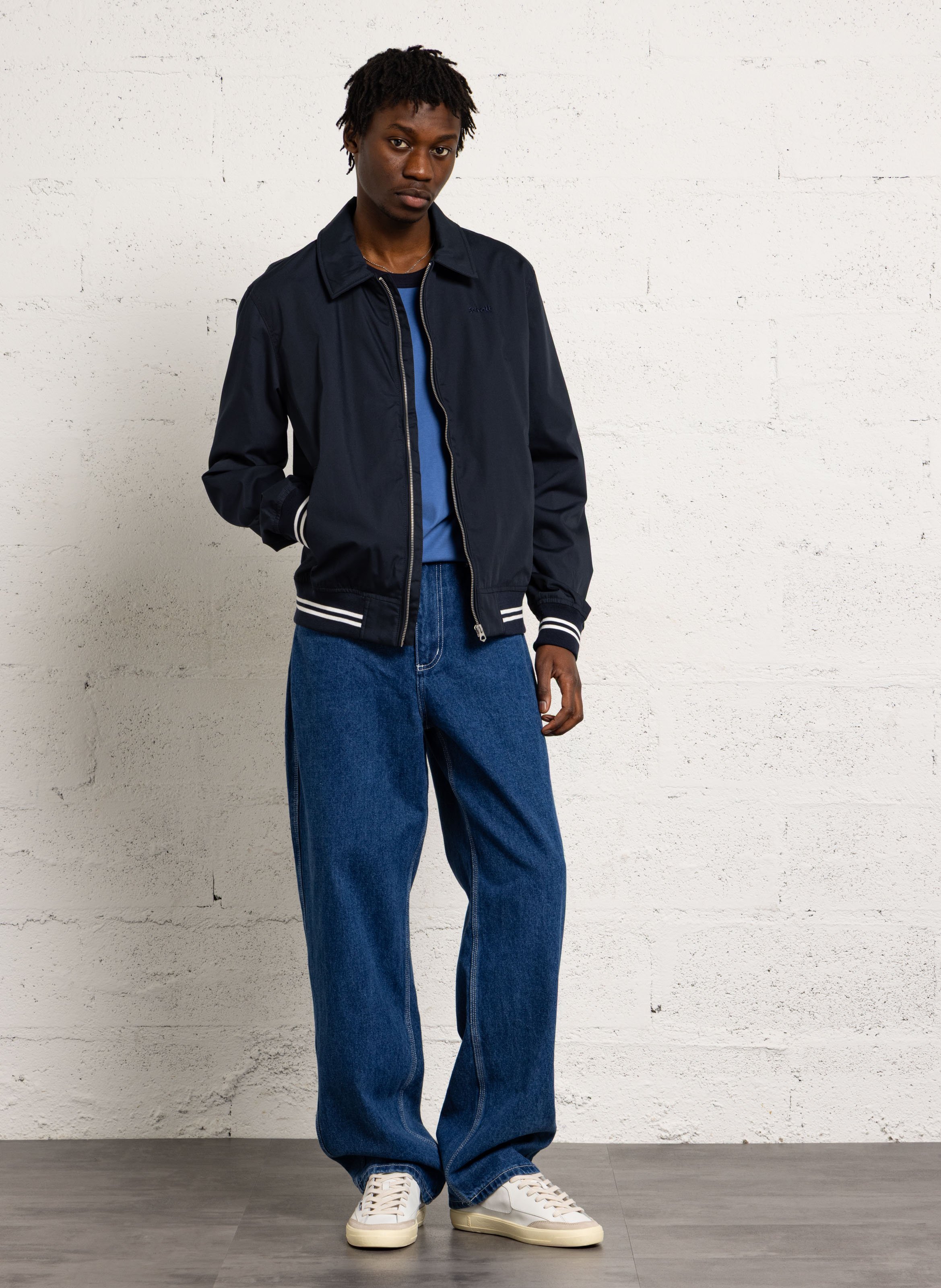 Blouson droit zippé uni SCHOTT Bleu