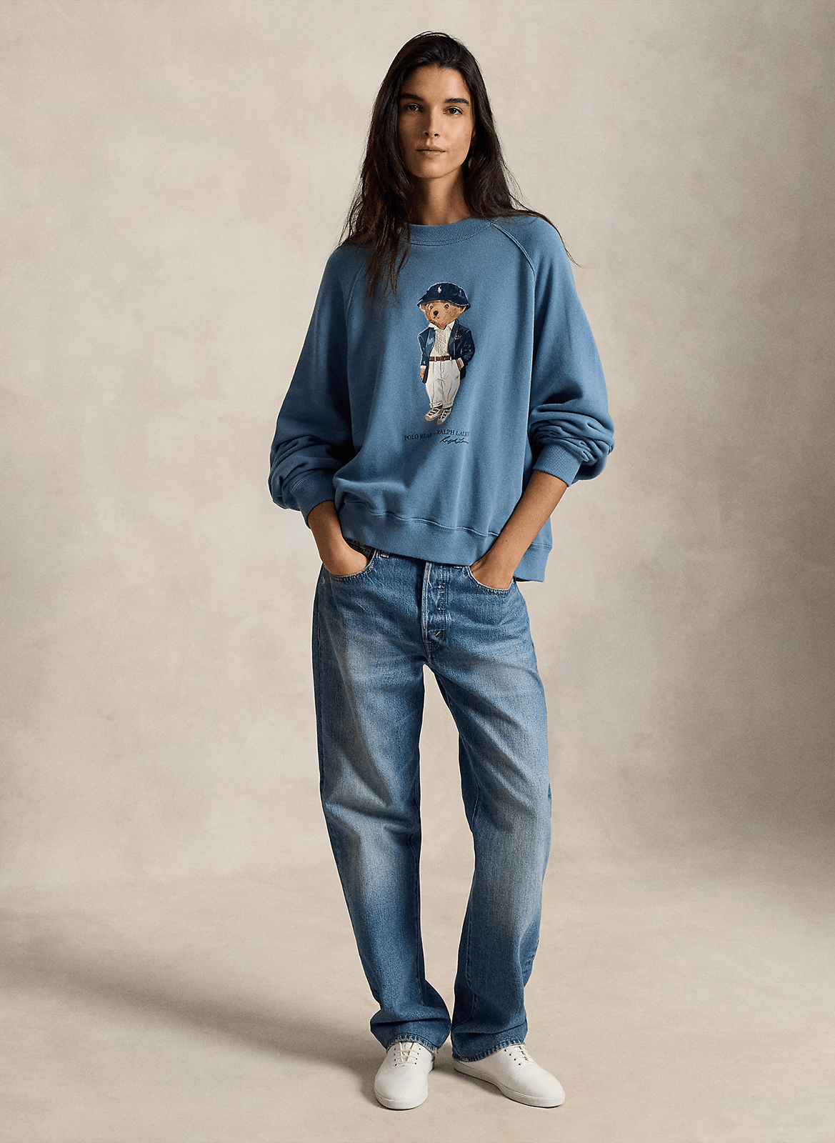 Sweat droit col rond sérigraphié en coton mélangé POLO RALPH LAUREN Bleu