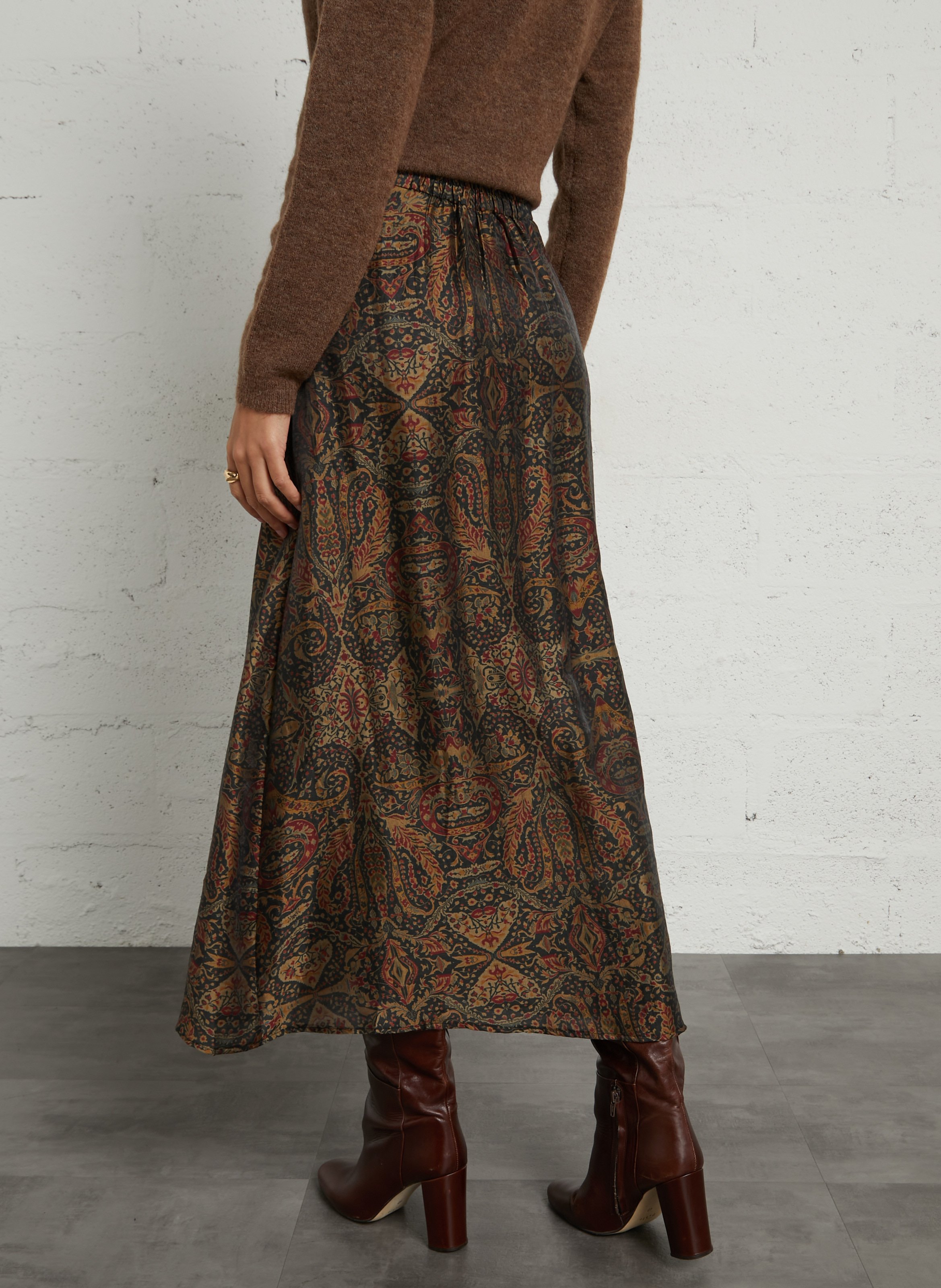 Lange uitlopende rok met prints SEE U SOON Blauw