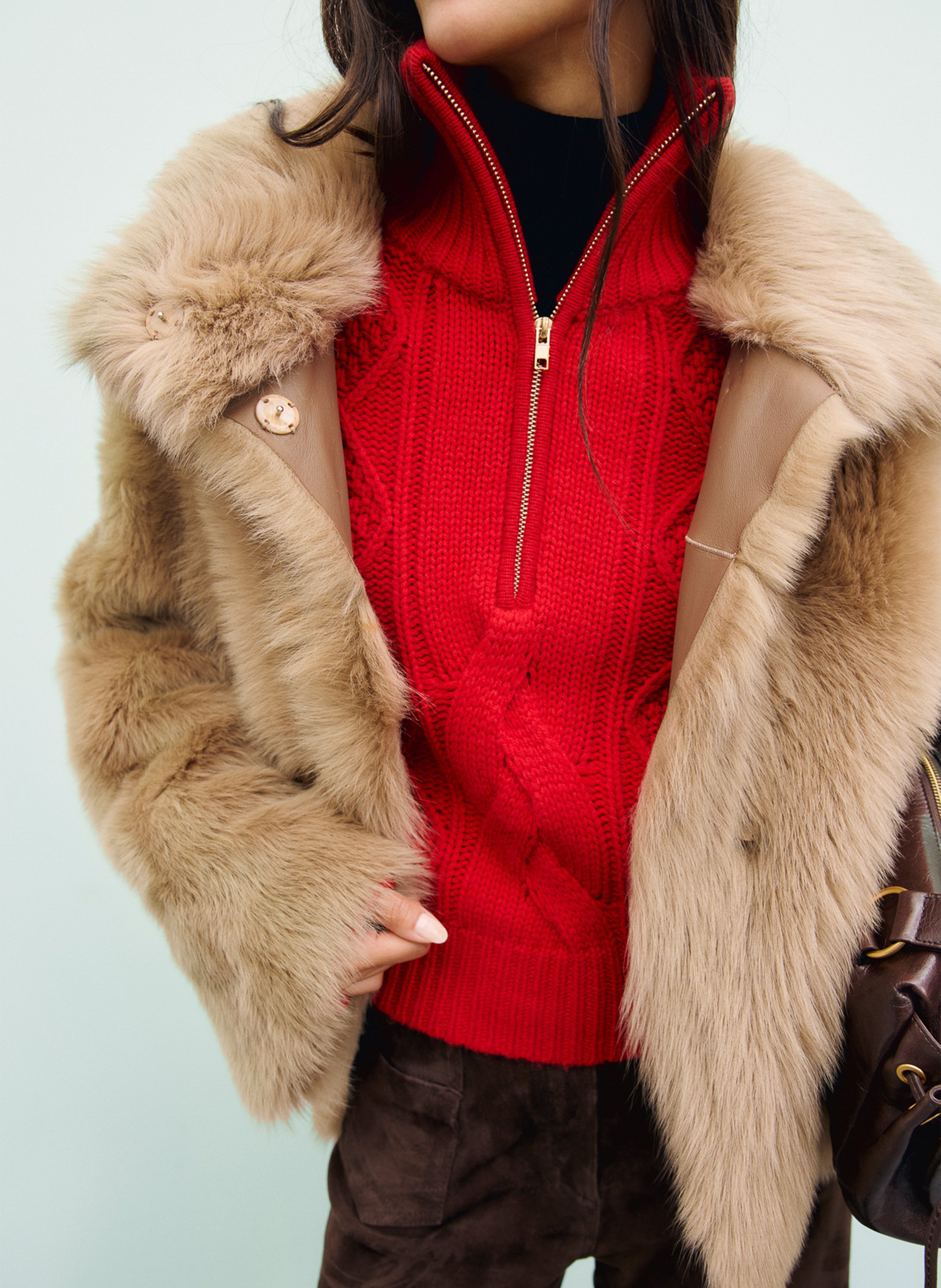 Pull col montant zippé en laine  GERARD DAREL Rouge