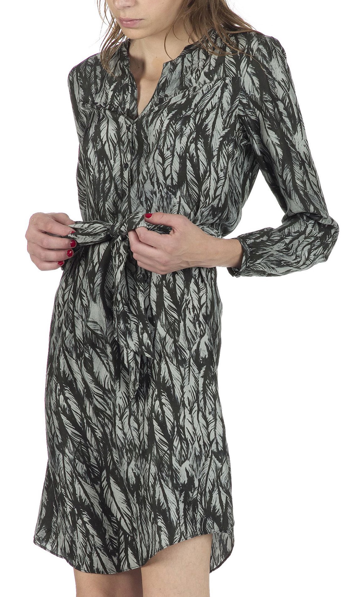 Robe courte décolletée et imprimée en soie Pyramid SWILDENS Noir