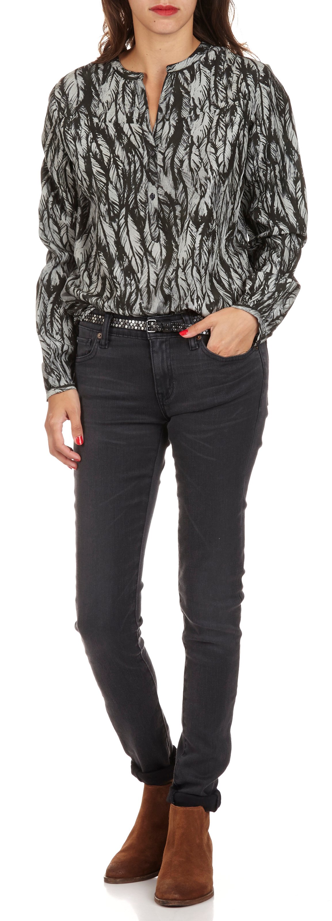 Proverb V-neck printed silk shirt SWILDENS Black