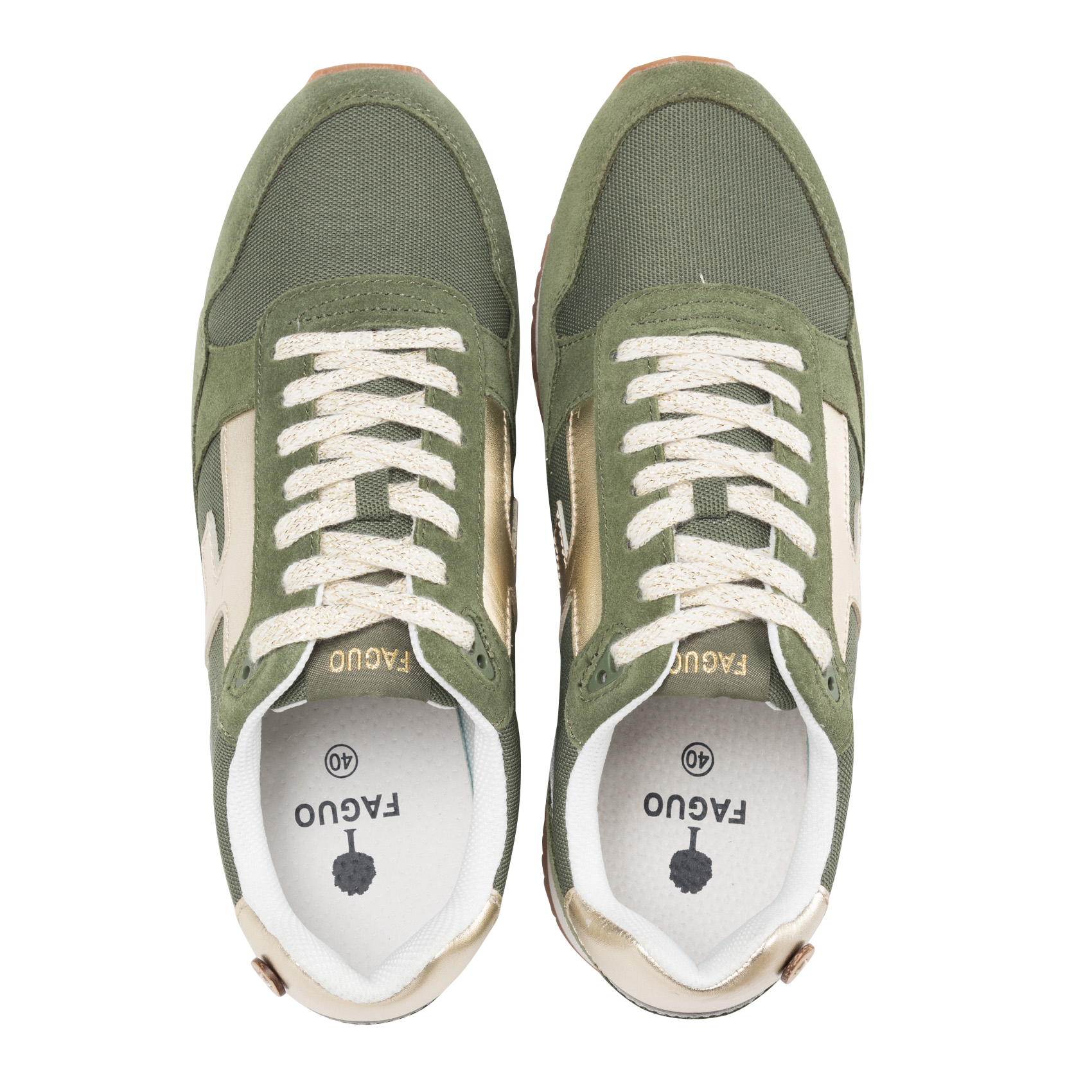 Niedrige Sneaker aus Leder und Mesh FAGUO Khaki