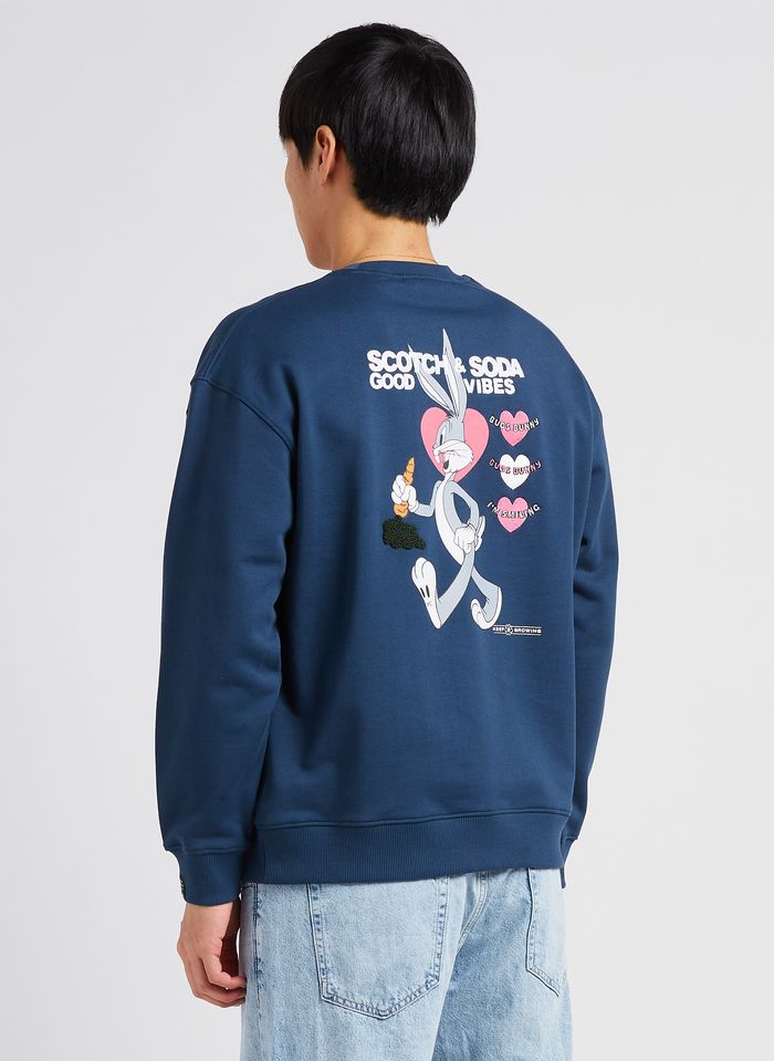 Scotch Soda X Looney Tunes Regular-fit Embroidered Organic Cotton Sweatshirt With Round Neck Night And Soda - Men | Place des