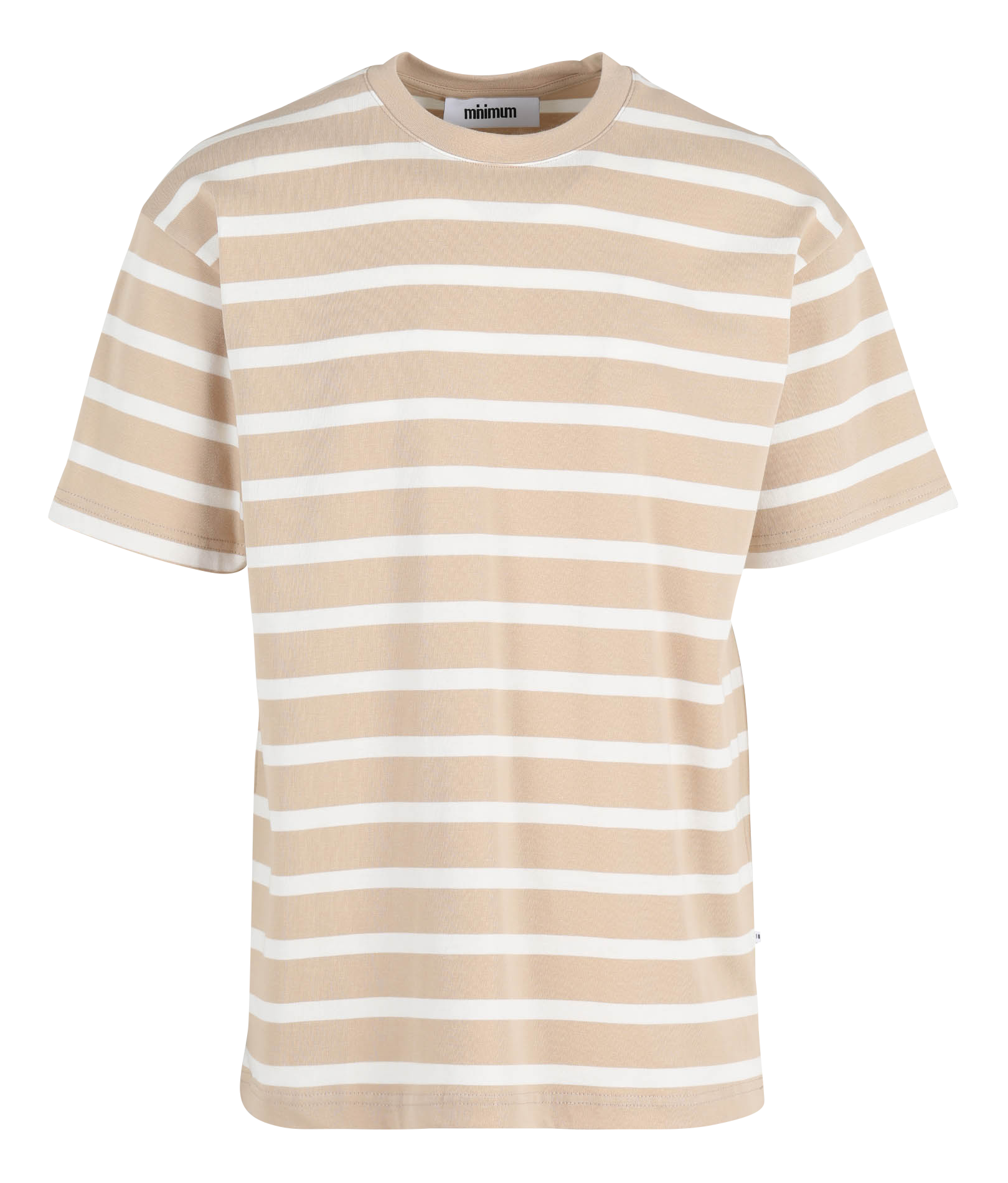 Regular-fit striped organic cotton T-shirt with round neck MINIMUM Beige