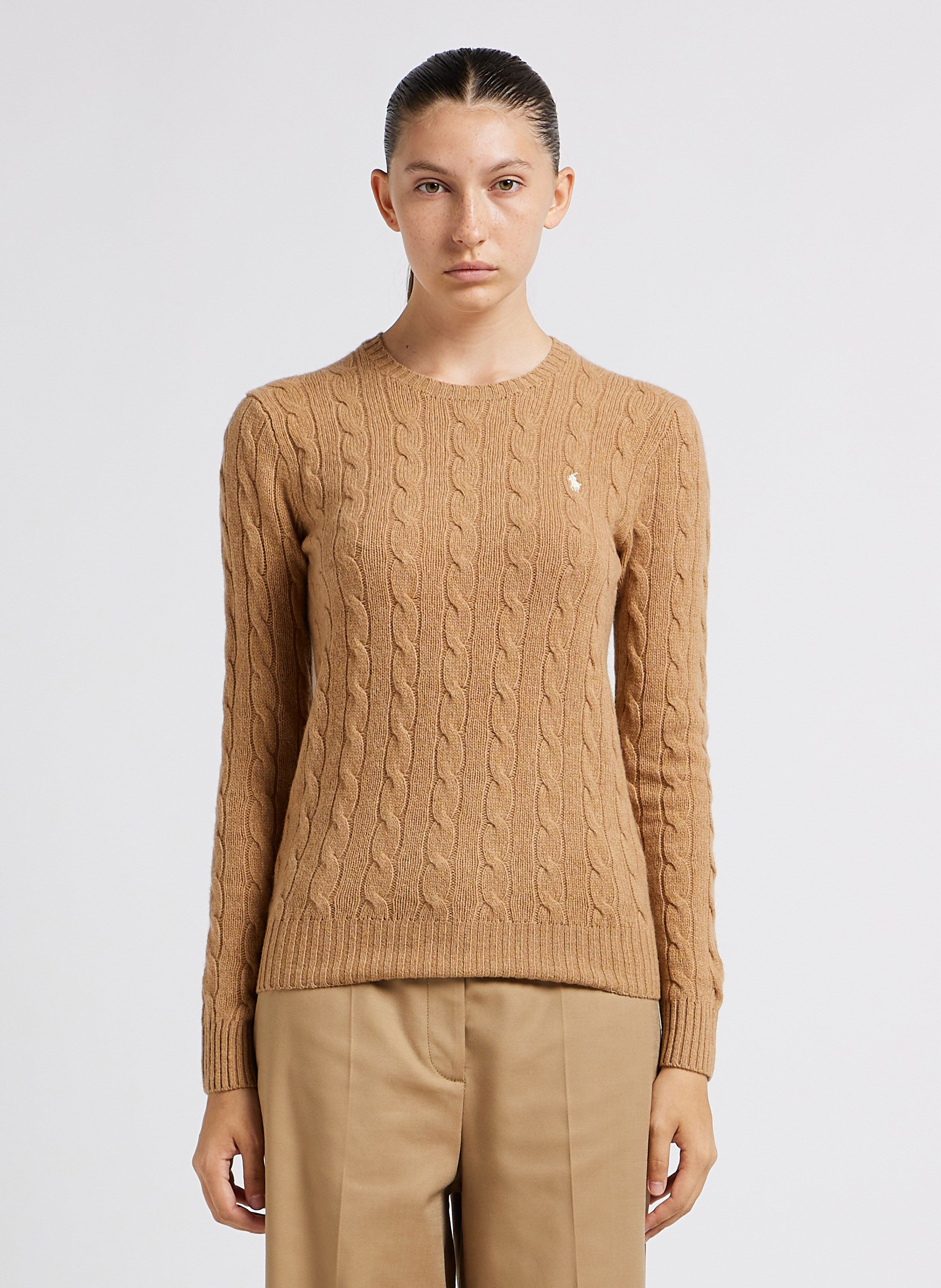 Beige Round neck embroidered wool and cashmere sweater