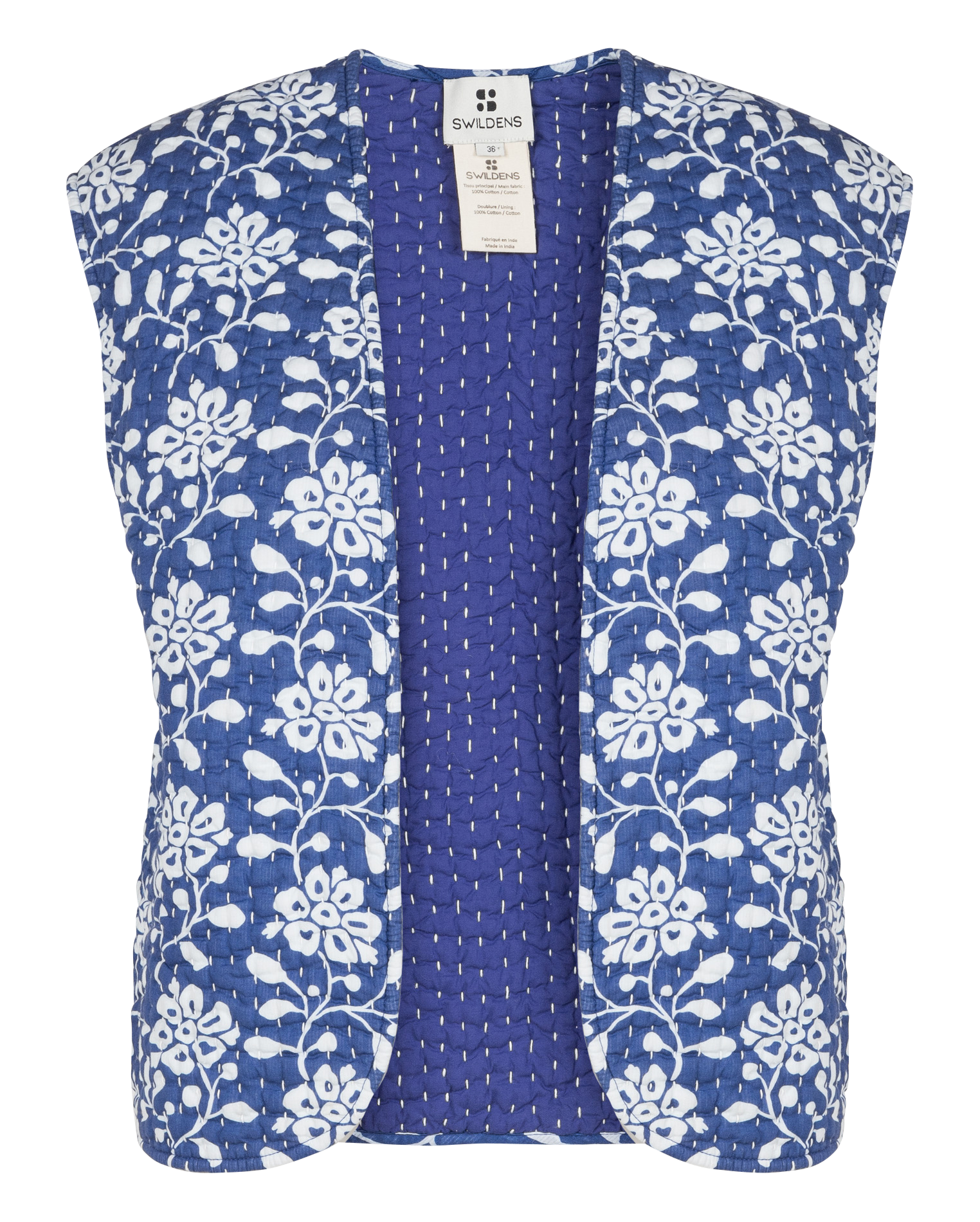 Veste sans manche matelassée imprimée en coton SWILDENS Bleu