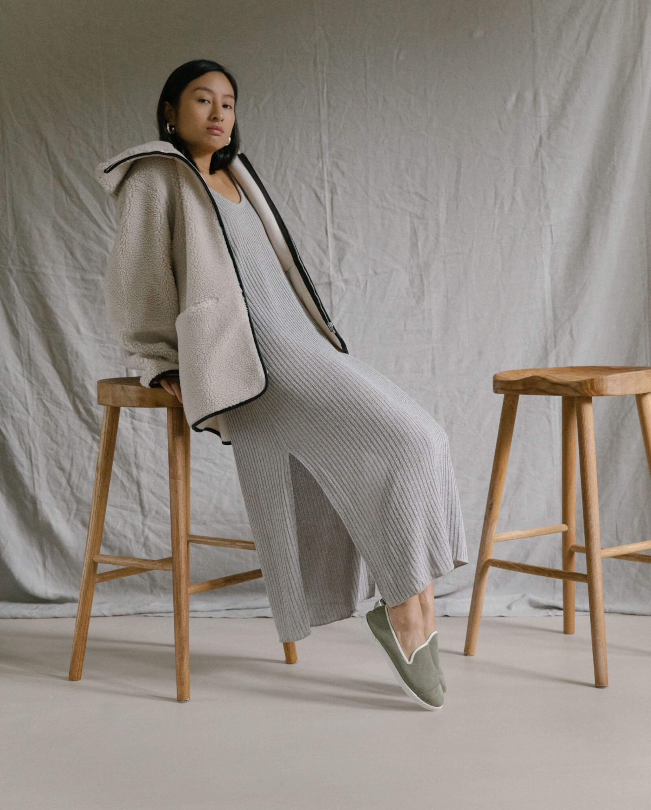 Women's leather slipper, light khaki ANGARDE Khaki