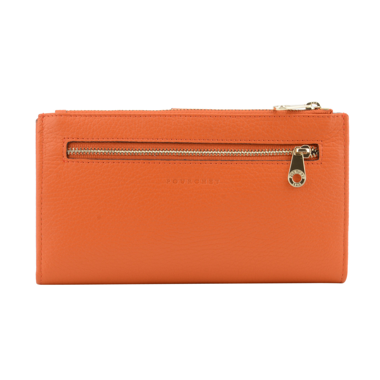 Leather multi-compartment wallet POURCHET Orange