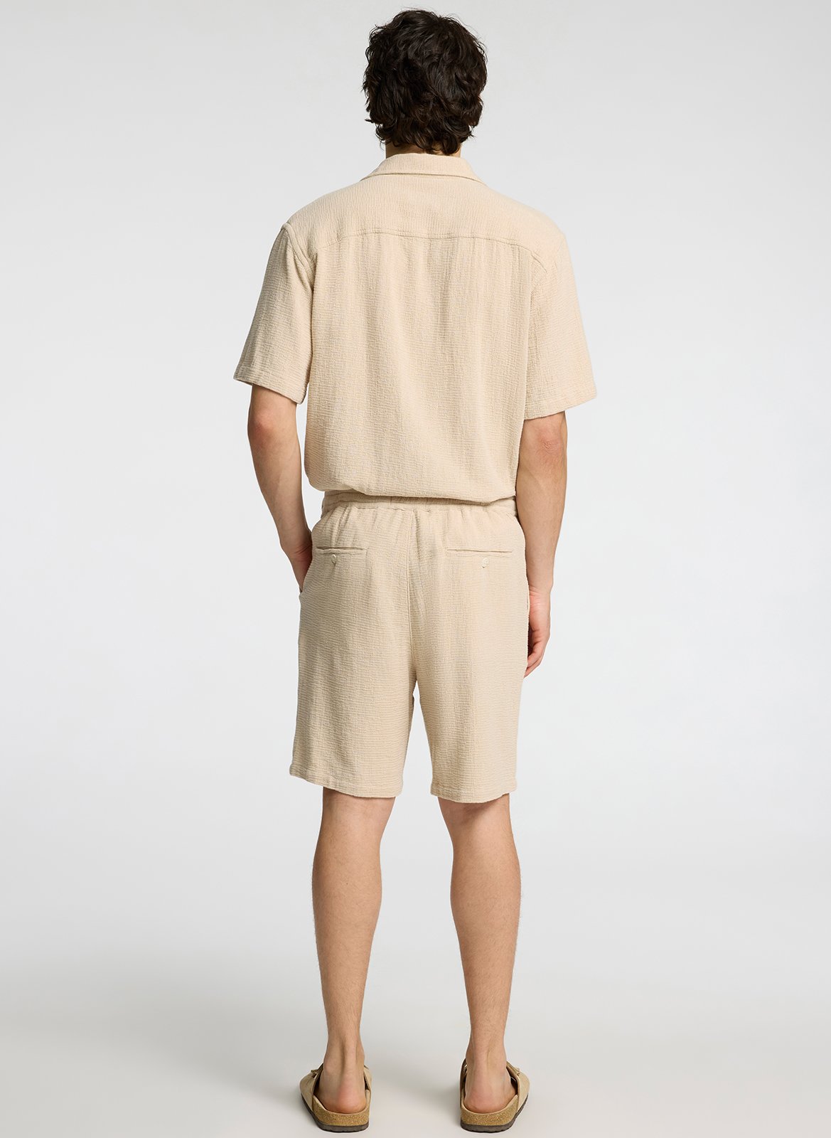 Straight-leg organic cotton striped shorts SELECTED Beige