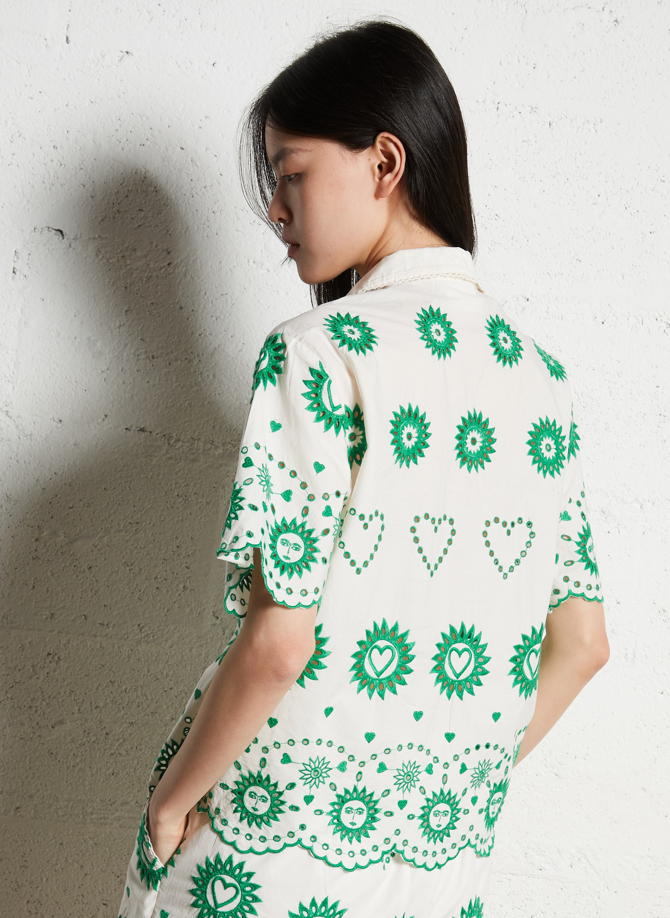 Chemise oversize en coton bio brodé FABIENNE CHAPOT Blanc