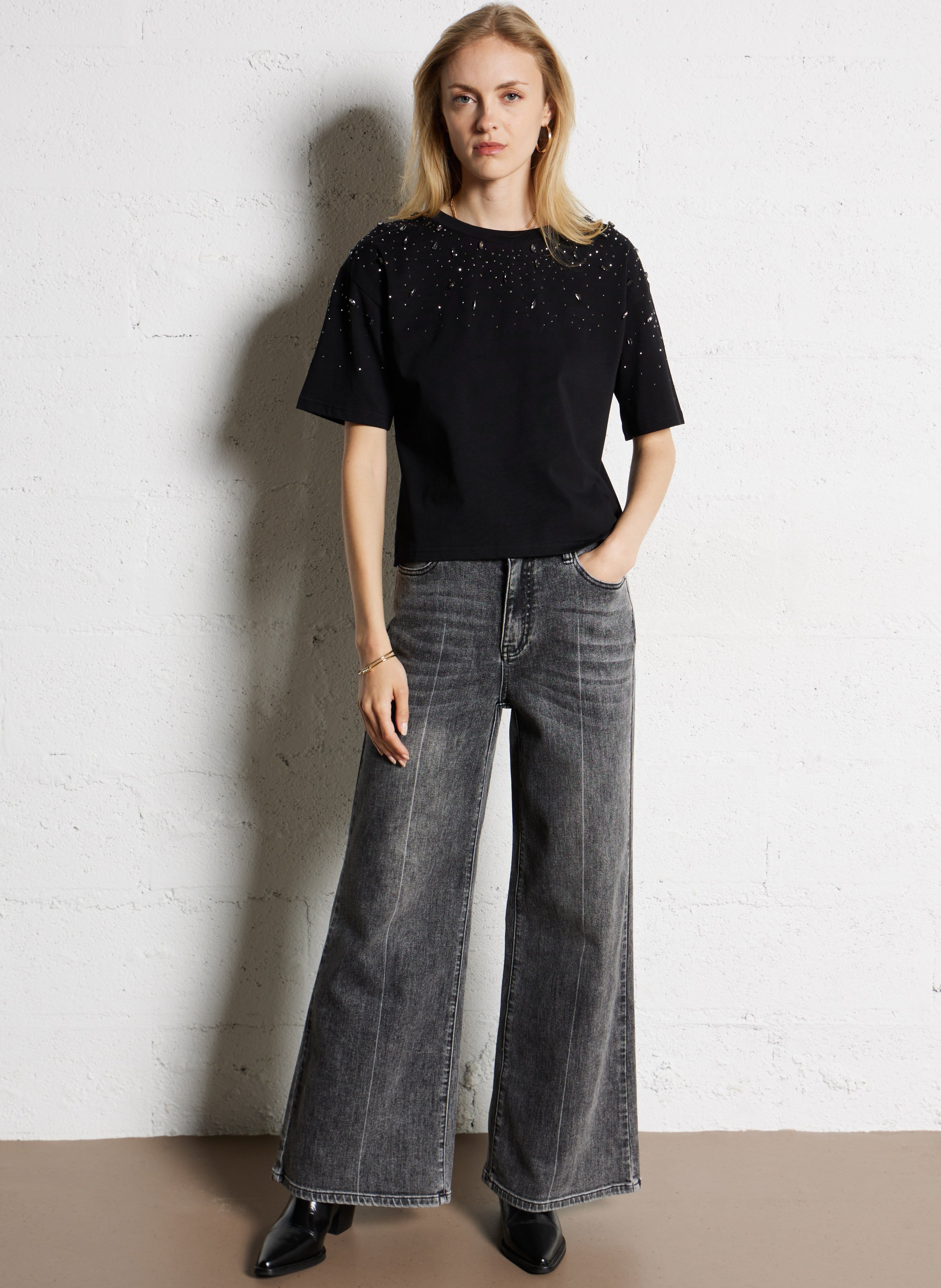 Tee-shirt col rond en coton bio SUNCOO Noir