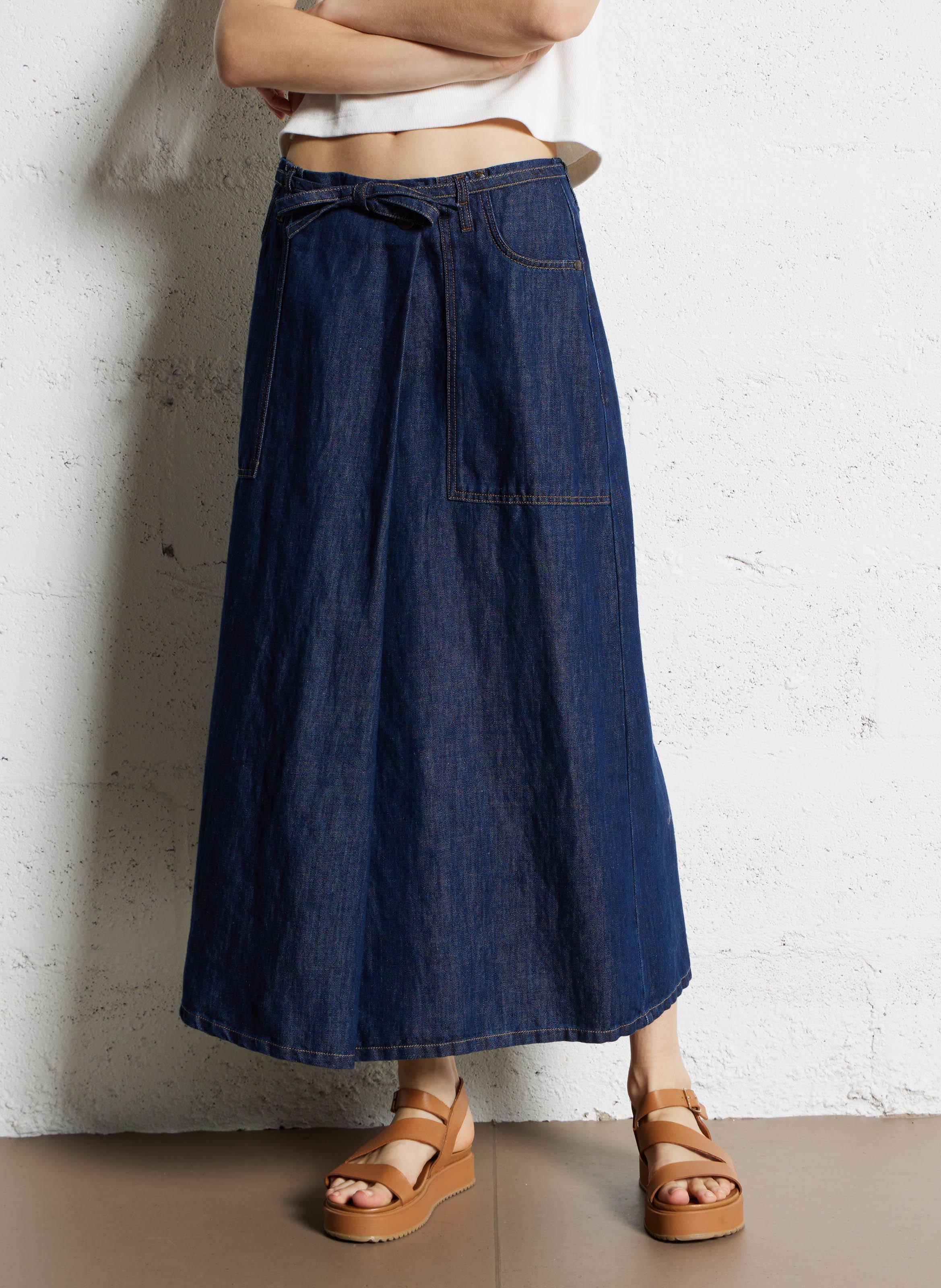 Jupe longue en denim de coton mélangé MAX MARA WEEK END Bleu