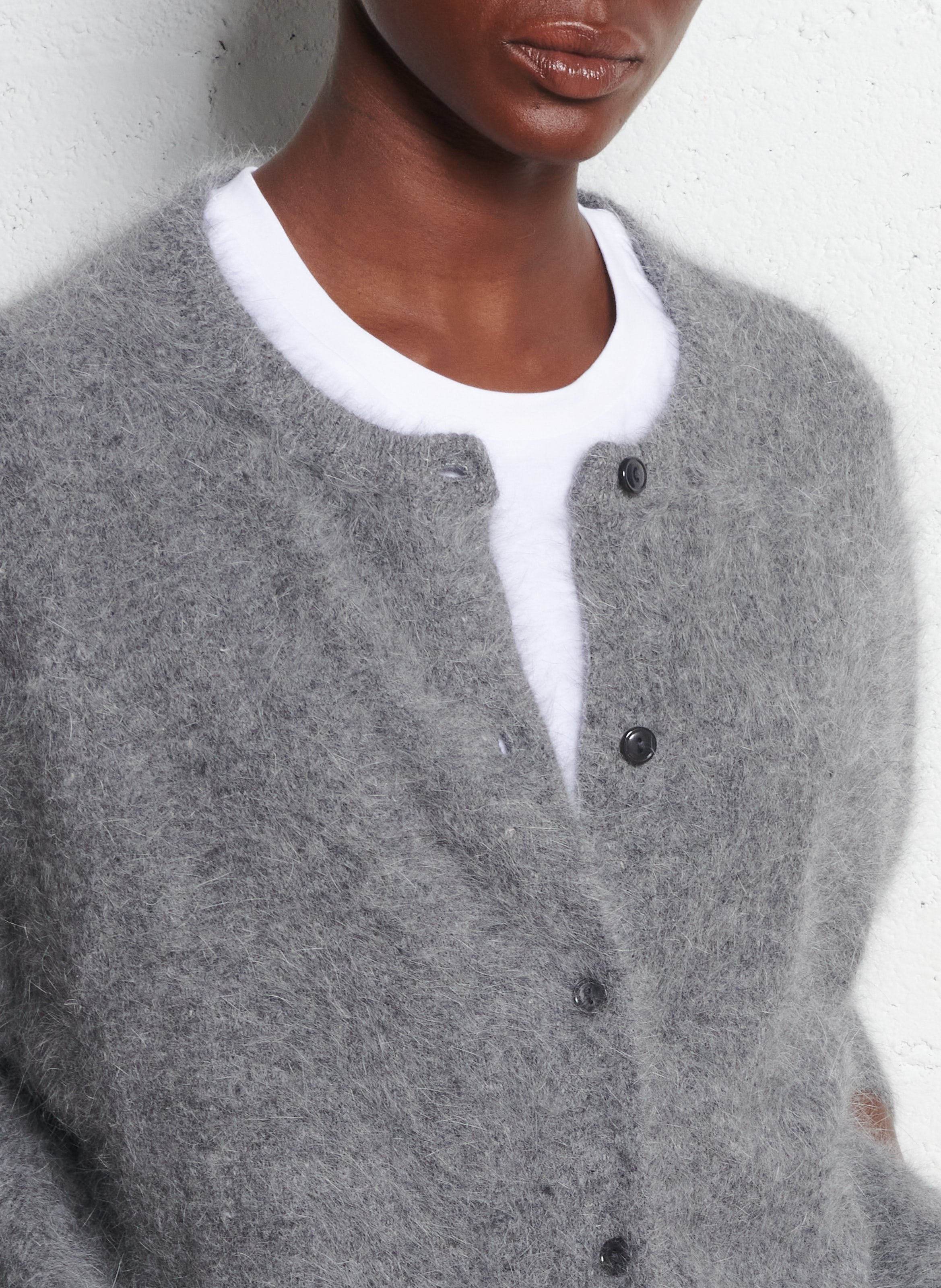 Round-neck mixed-knit cardigan BELLEROSE Grey