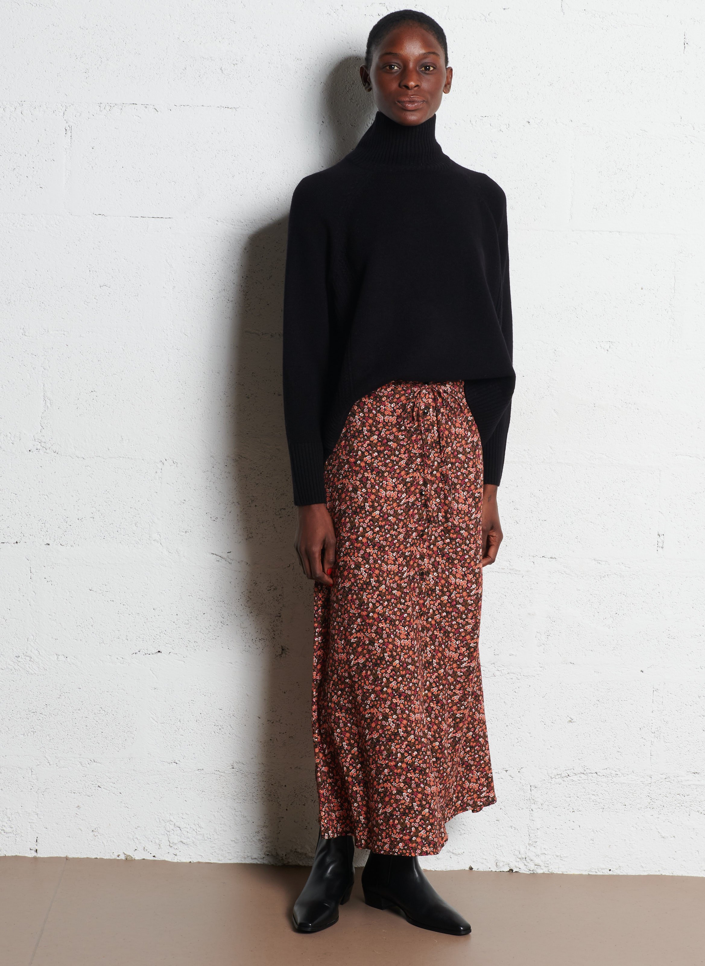 Boat-neck contrast-knit wool sweater  DES PETITS HAUTS Black