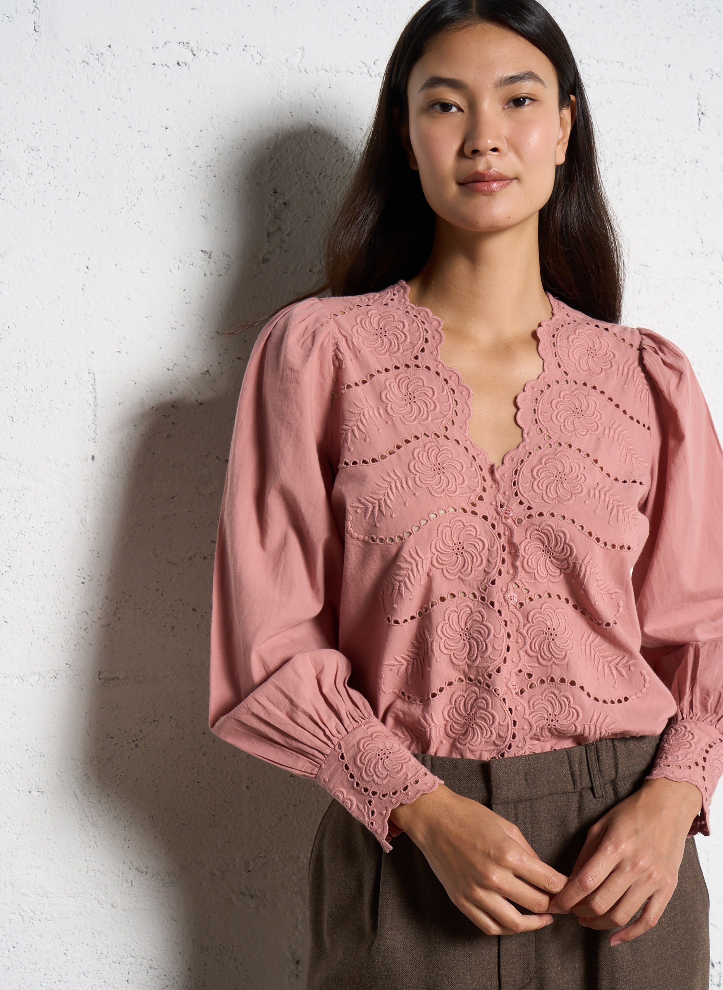 Embroidered cotton straight top PETITE MENDIGOTE Pink