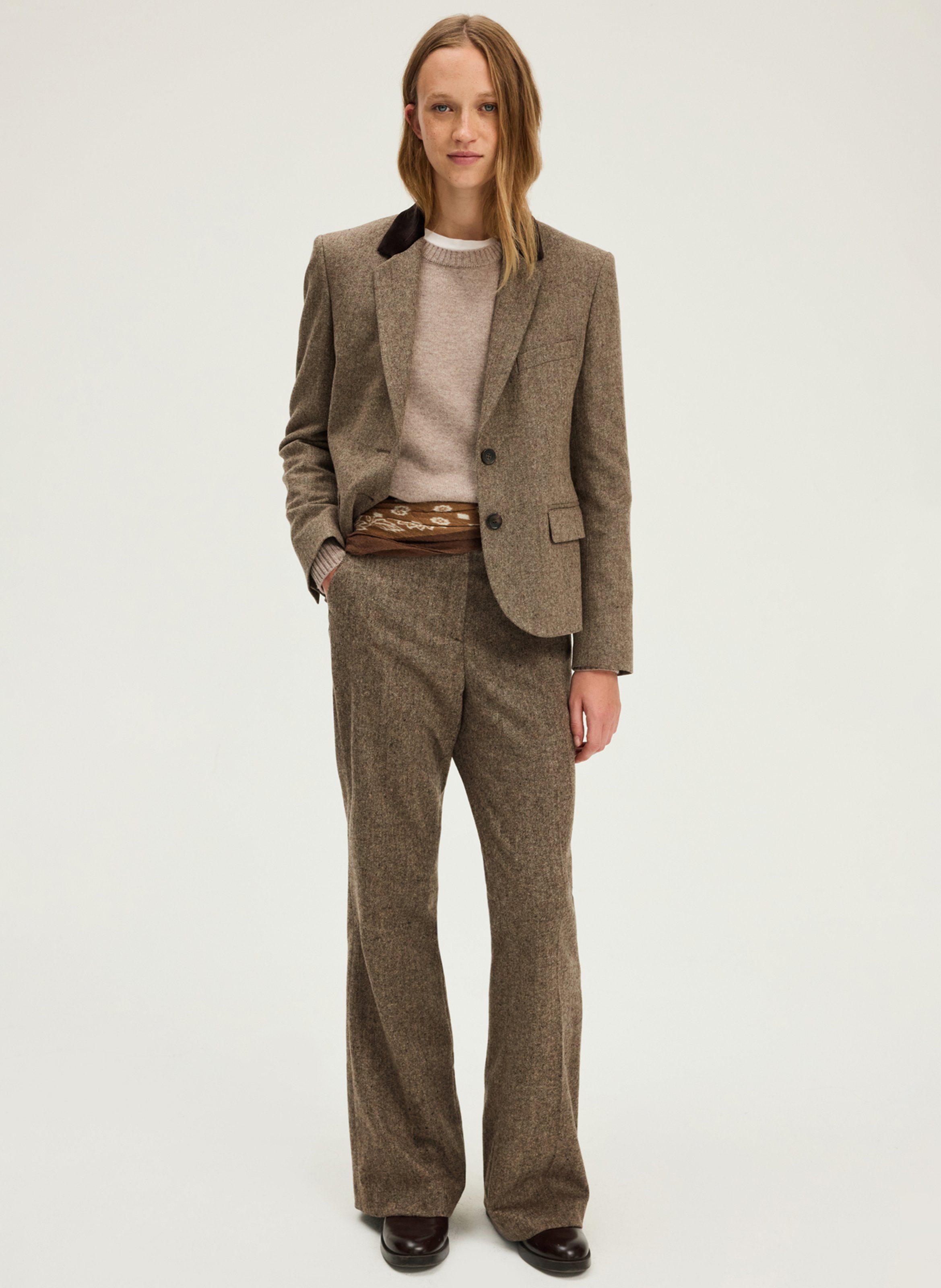 Pantalon large e, laine mélangée PABLO Beige