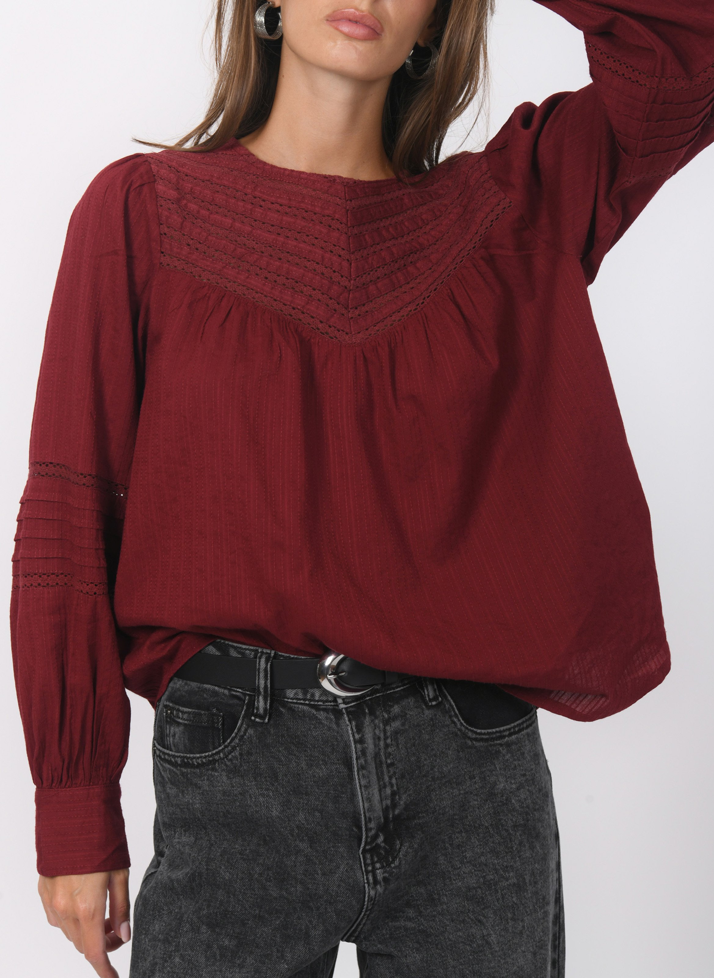 Blouse met ronde hals | katoenblend KOOKAI Rood