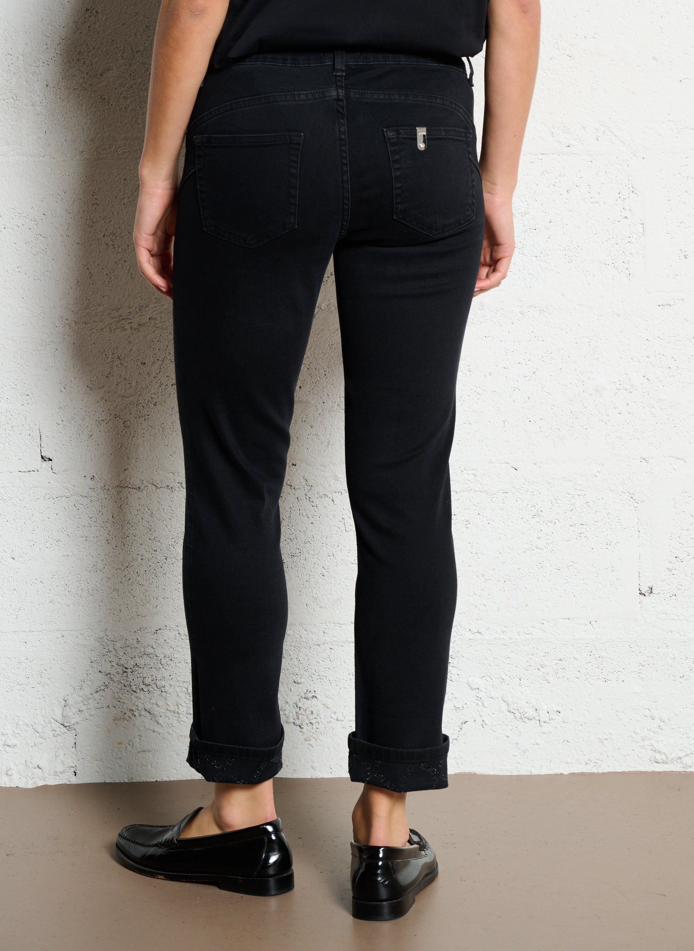 Jean droit uni avec revers à strass LIU JO Noir
