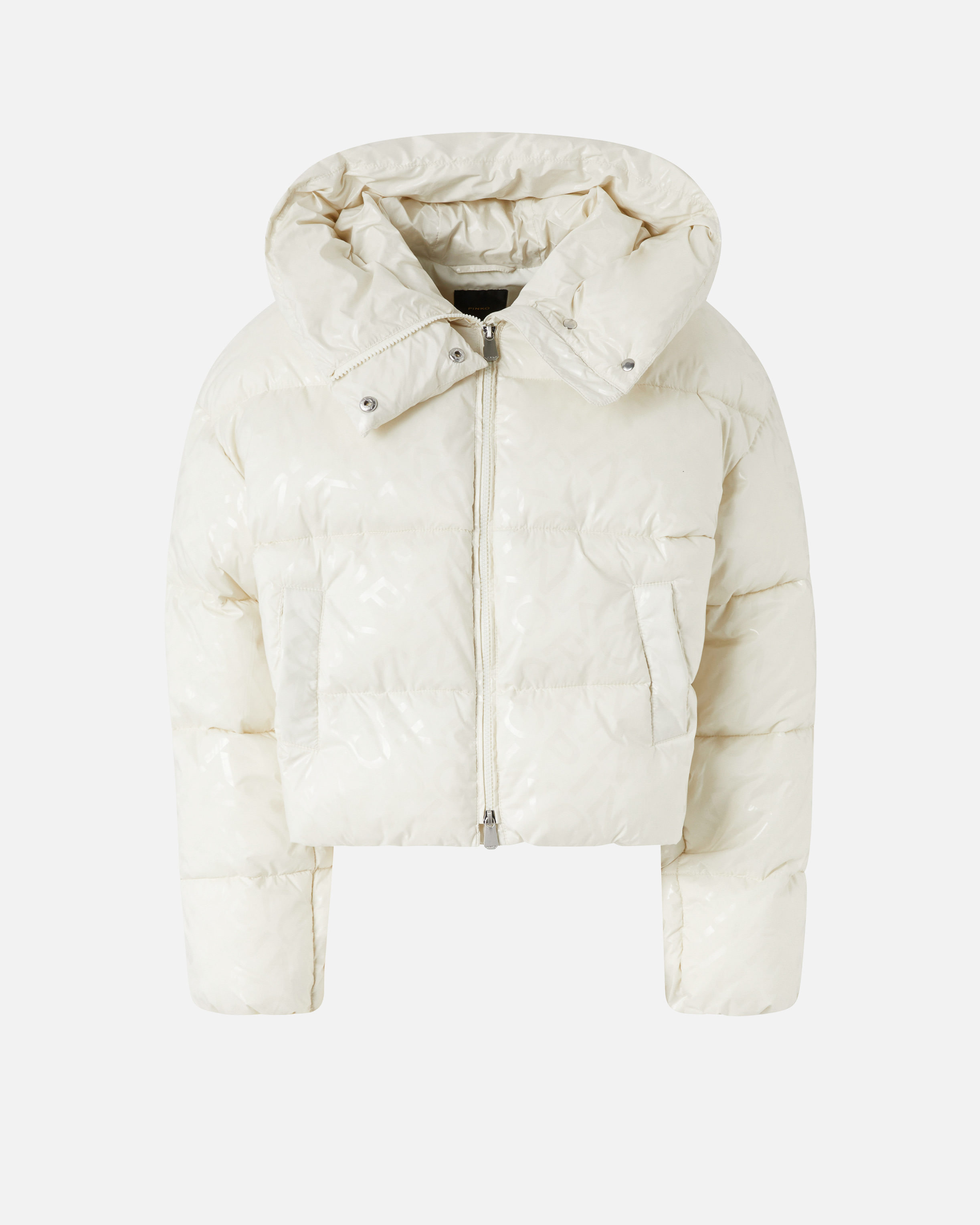 Short puffer jacket in technical fabric with printed logo. PINKO White