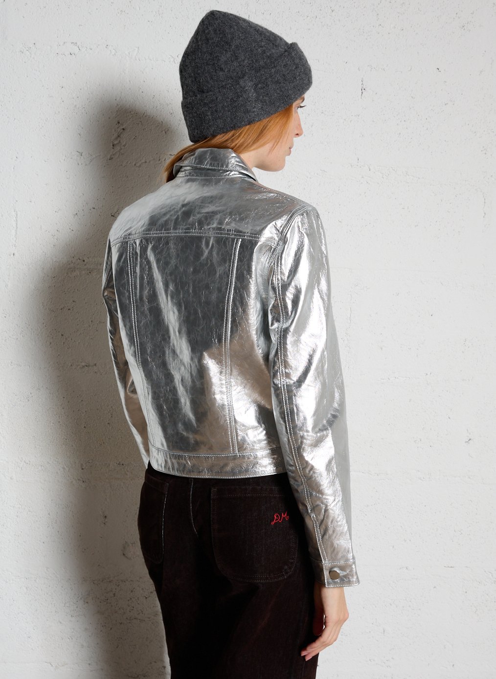 Blouson droit col classique en cuir métallisé LA PETITE ETOILE Argent