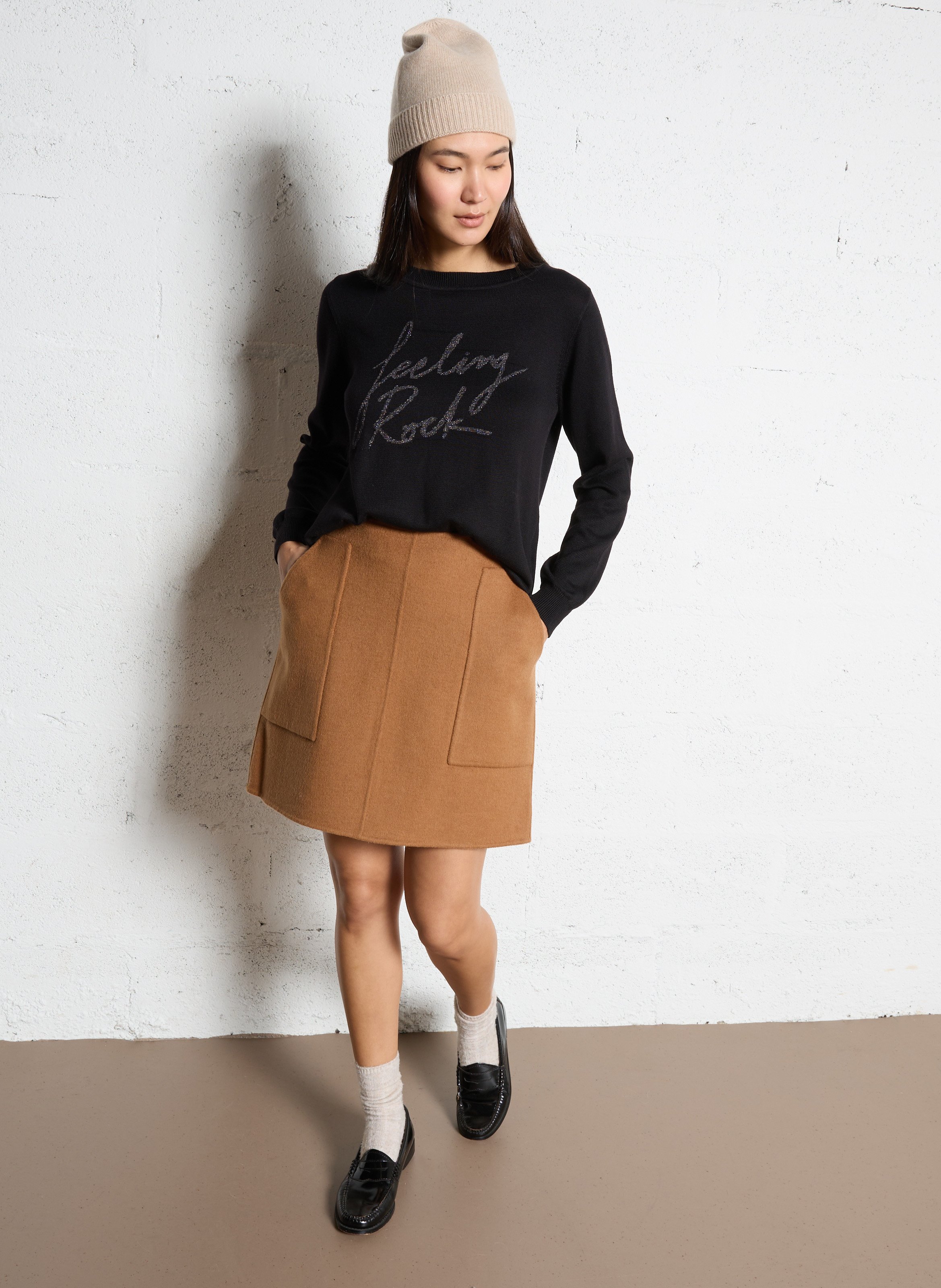 Short skirt with pockets in a wool blend MAISON 123 Beige