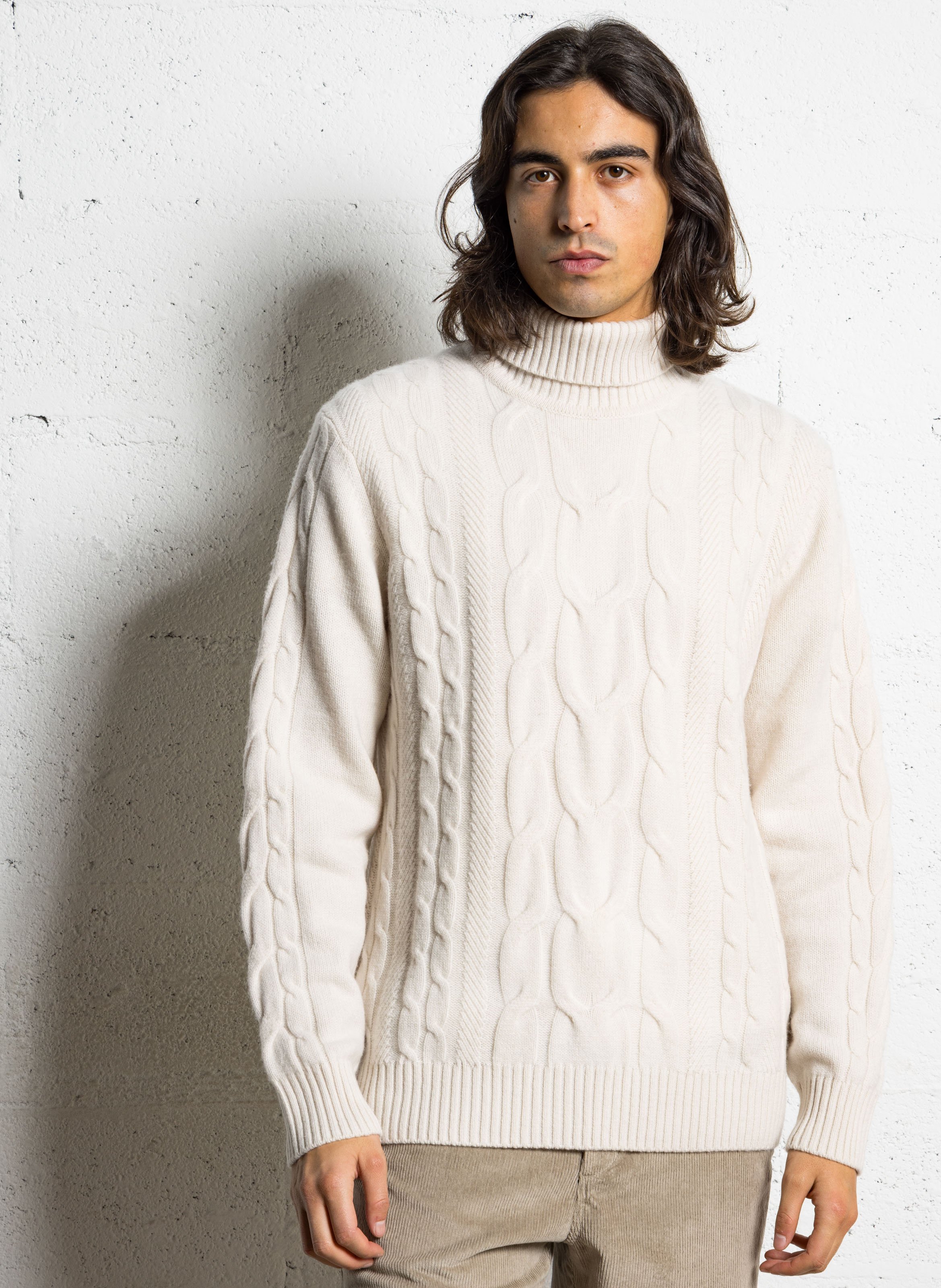 Pull col roulé en maille torsadée HACKETT Blanc